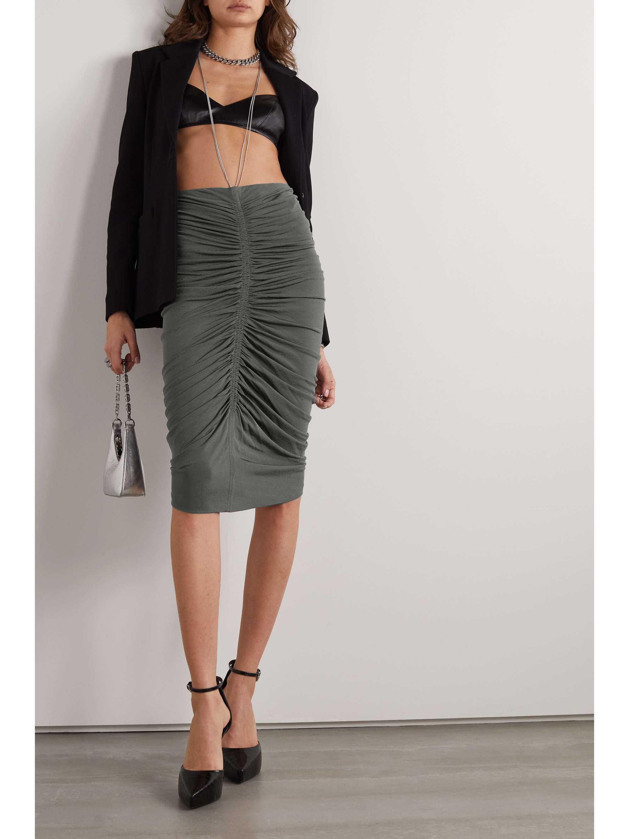 GIVENCHY Chain-embellished ruched stretch-jersey skirt