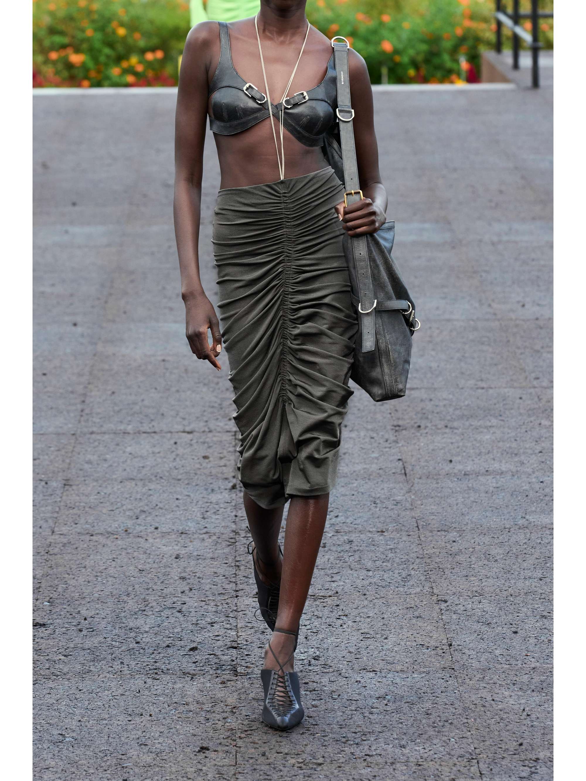 GIVENCHY Chain-embellished ruched stretch-jersey skirt