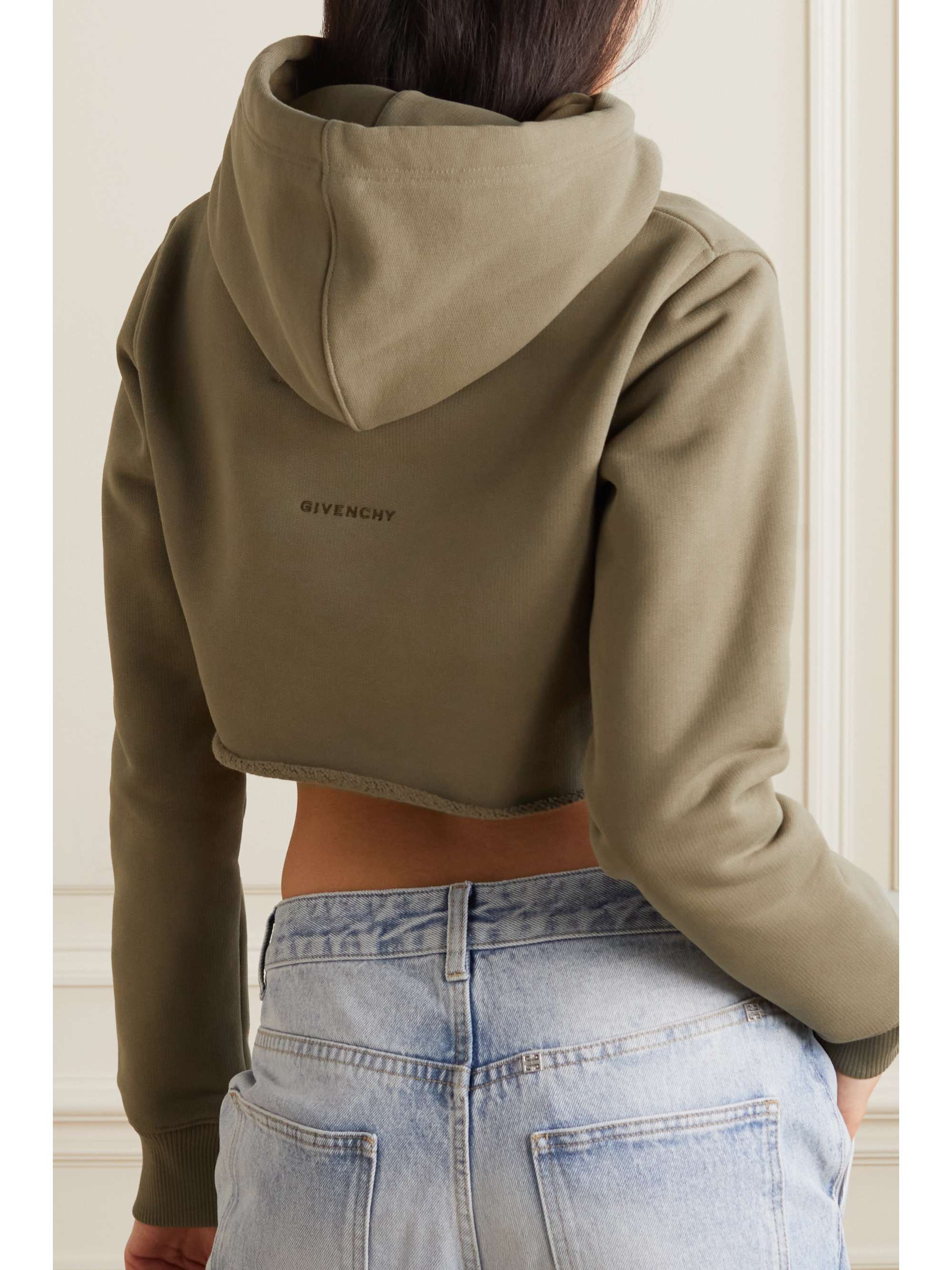 GIVENCHY Cropped embroidered cotton-jersey hoodie