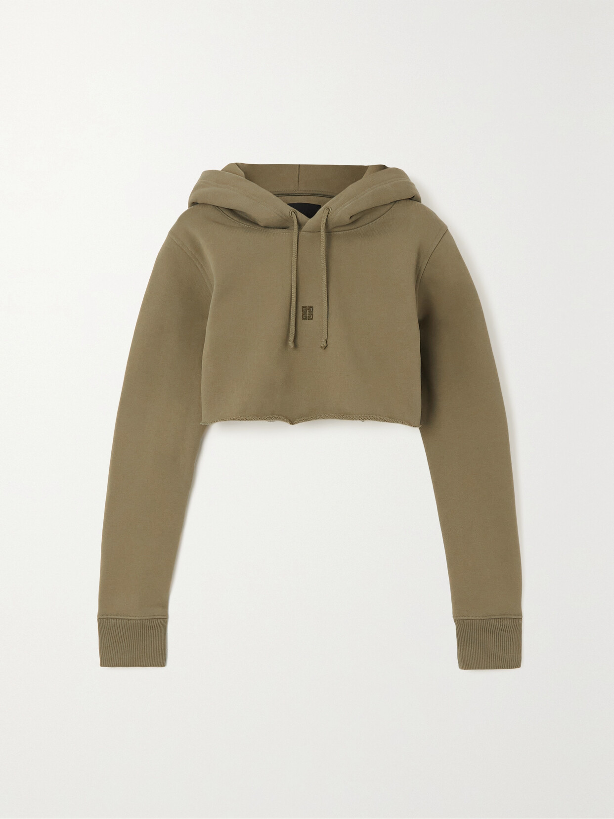 Givenchy - Cropped Embroidered Cotton-jersey Hoodie - Green