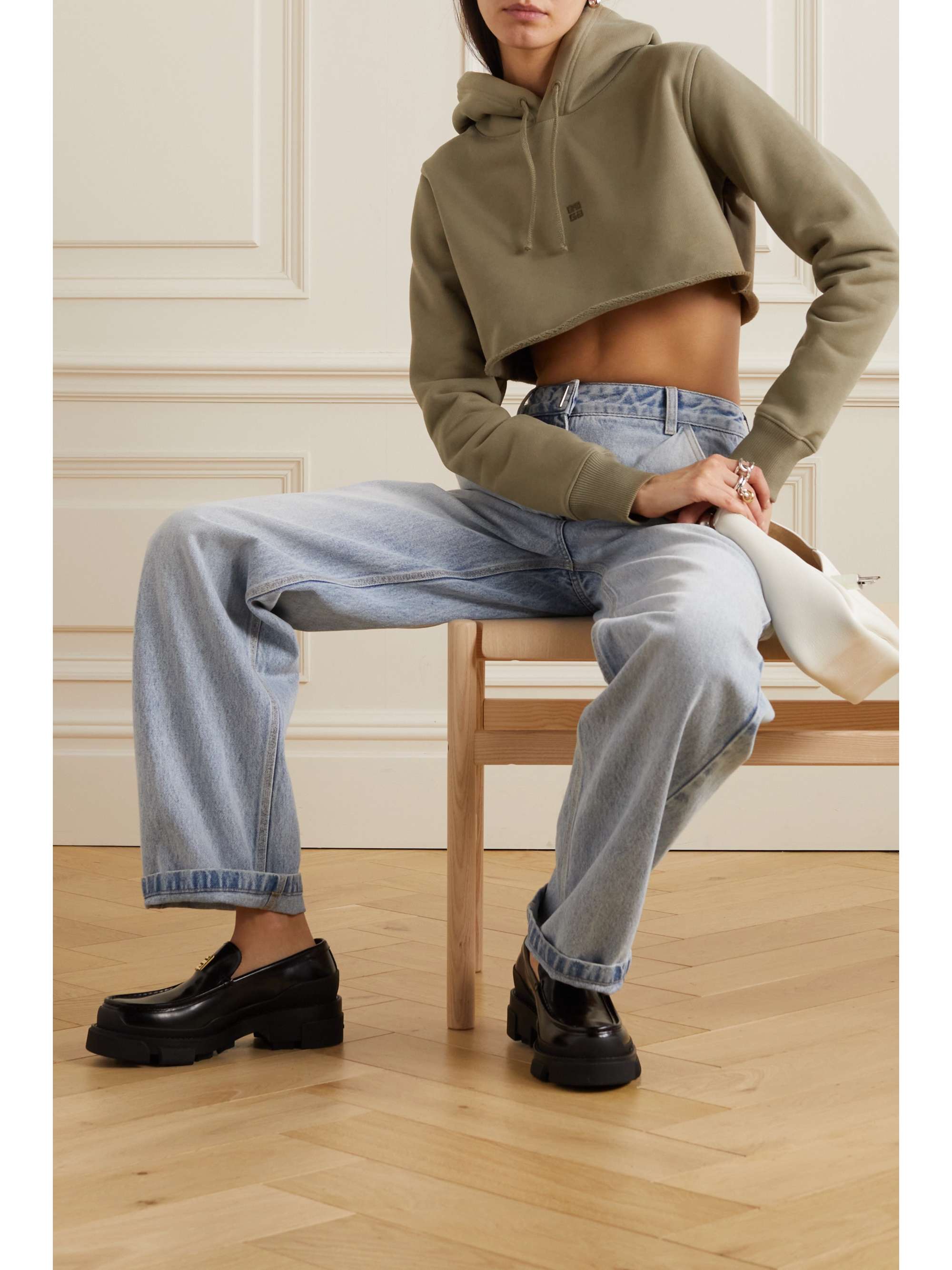 GIVENCHY Cropped embroidered cotton-jersey hoodie