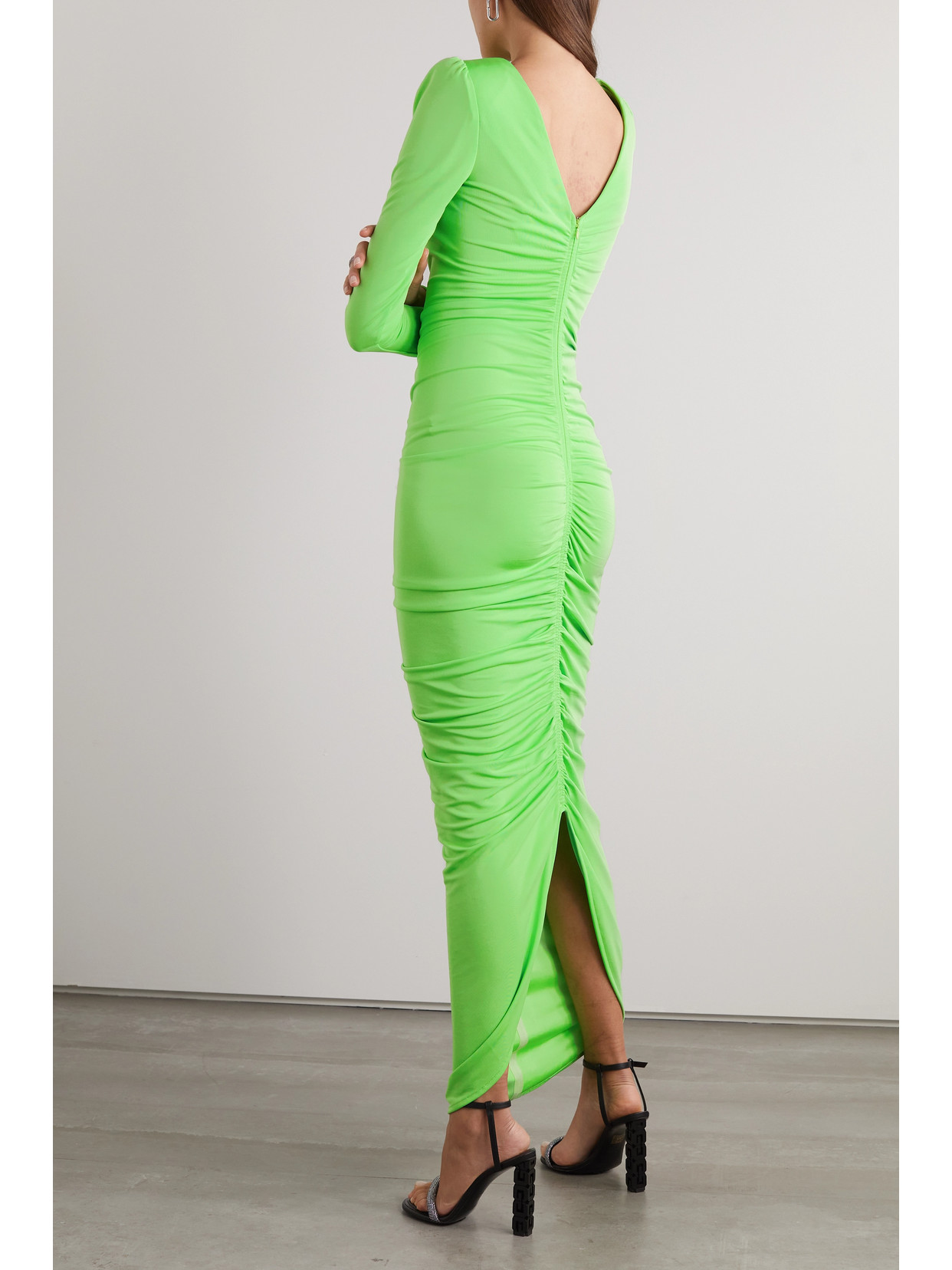 Shop Givenchy Ruched Crepe De Chine Maxi Dress In Green