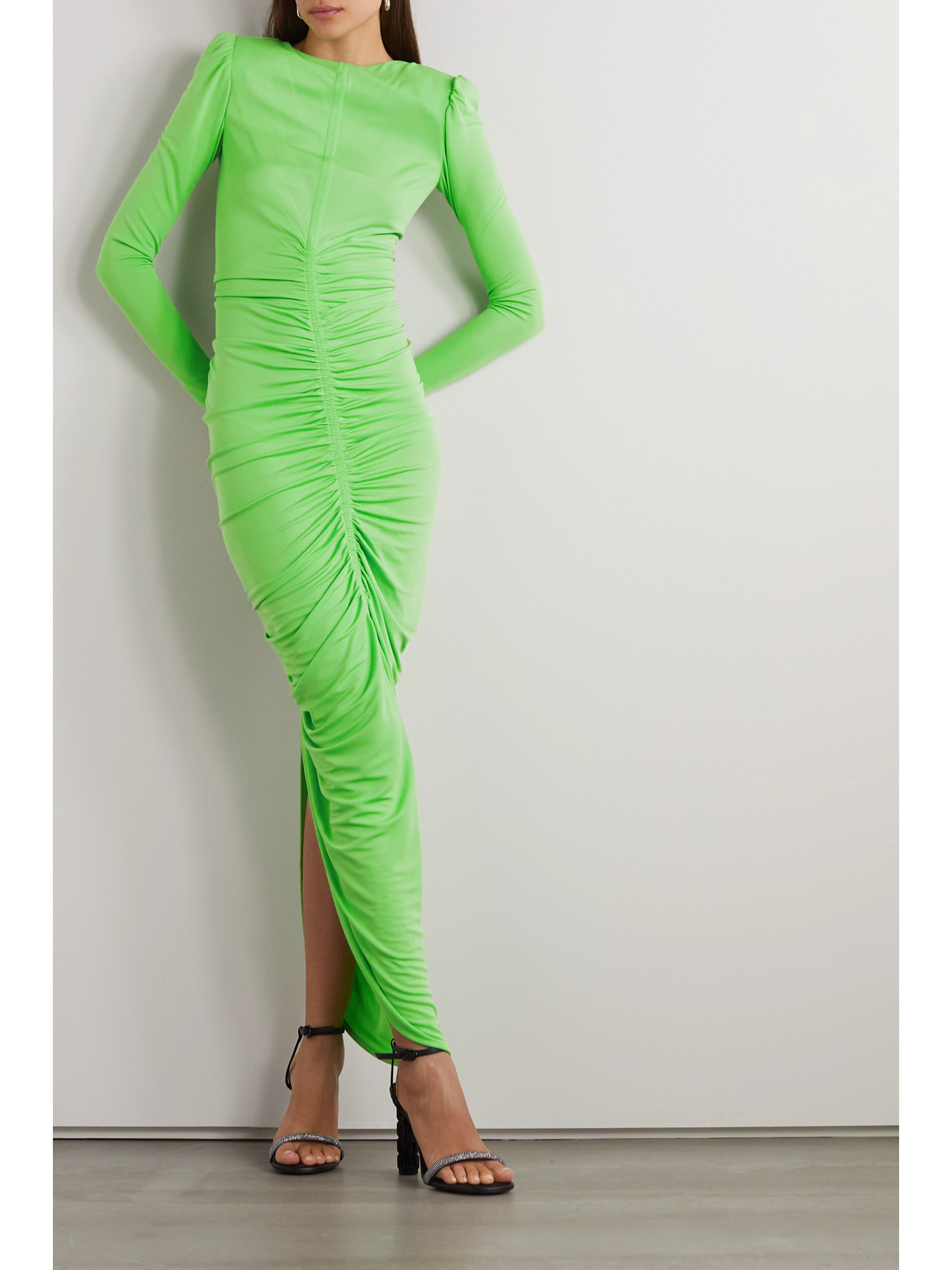 Shop Givenchy Ruched Crepe De Chine Maxi Dress In Green