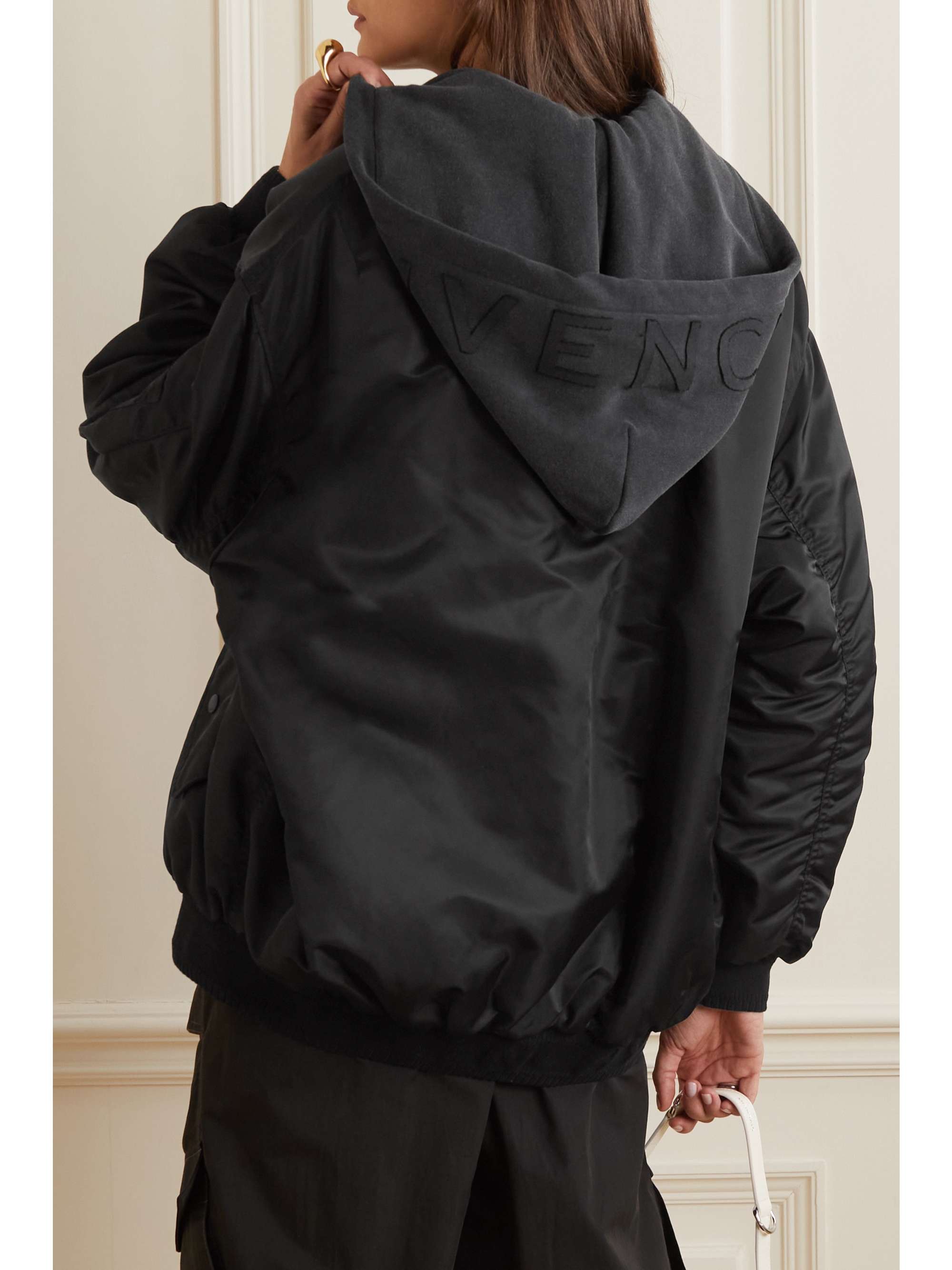 GIVENCHY Oversized hooded jersey and shell bomber jacket