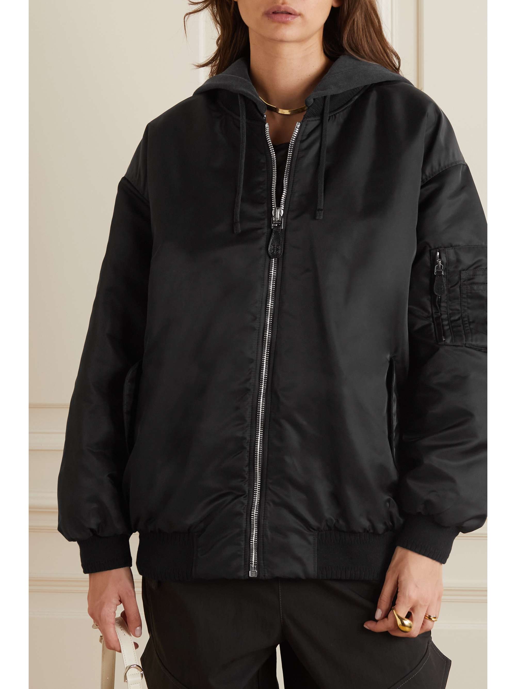GIVENCHY Oversized hooded jersey and shell bomber jacket