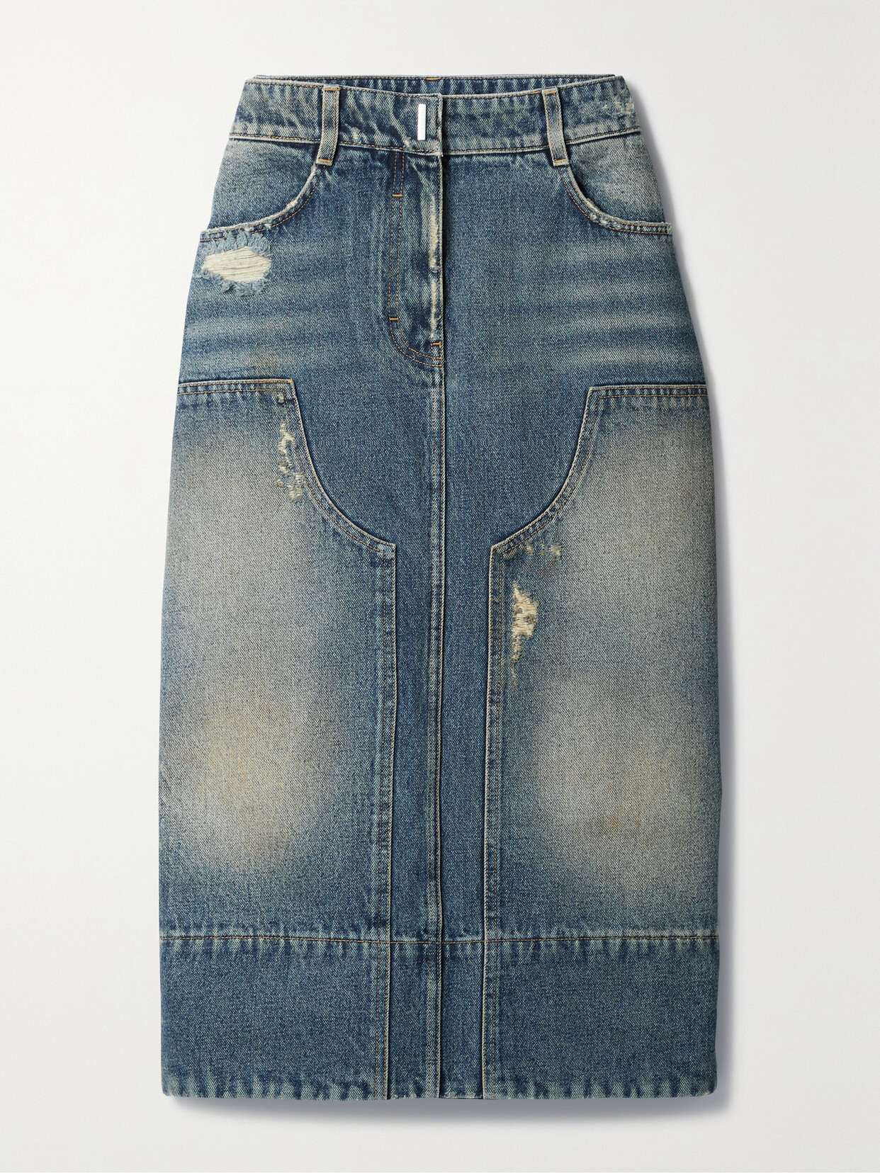 GIVENCHY DISTRESSED DENIM MIDI SKIRT