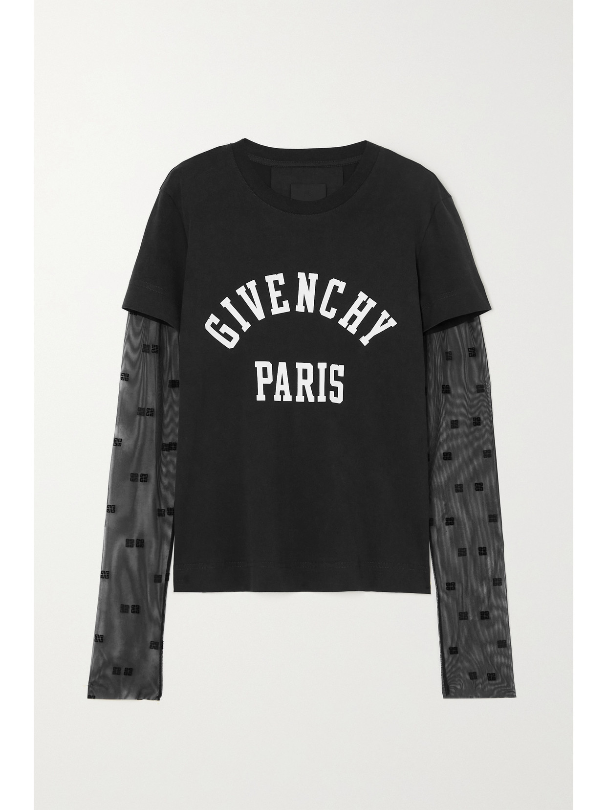 Givenchy - Layered Printed Cotton-jersey And Flocked Stretch-tulle T-shirt - Black