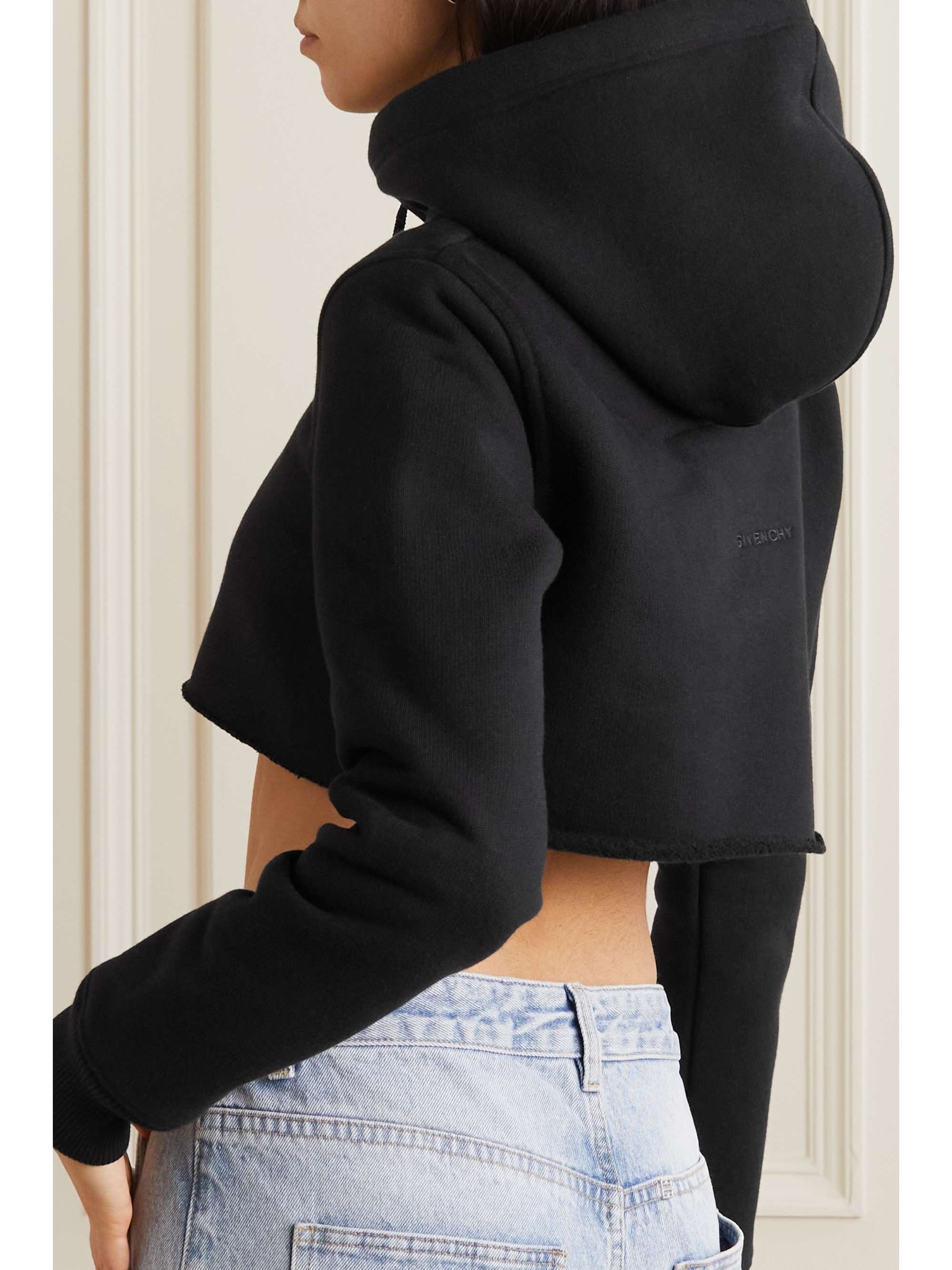 GIVENCHY Cropped embroidered cotton-jersey hoodie