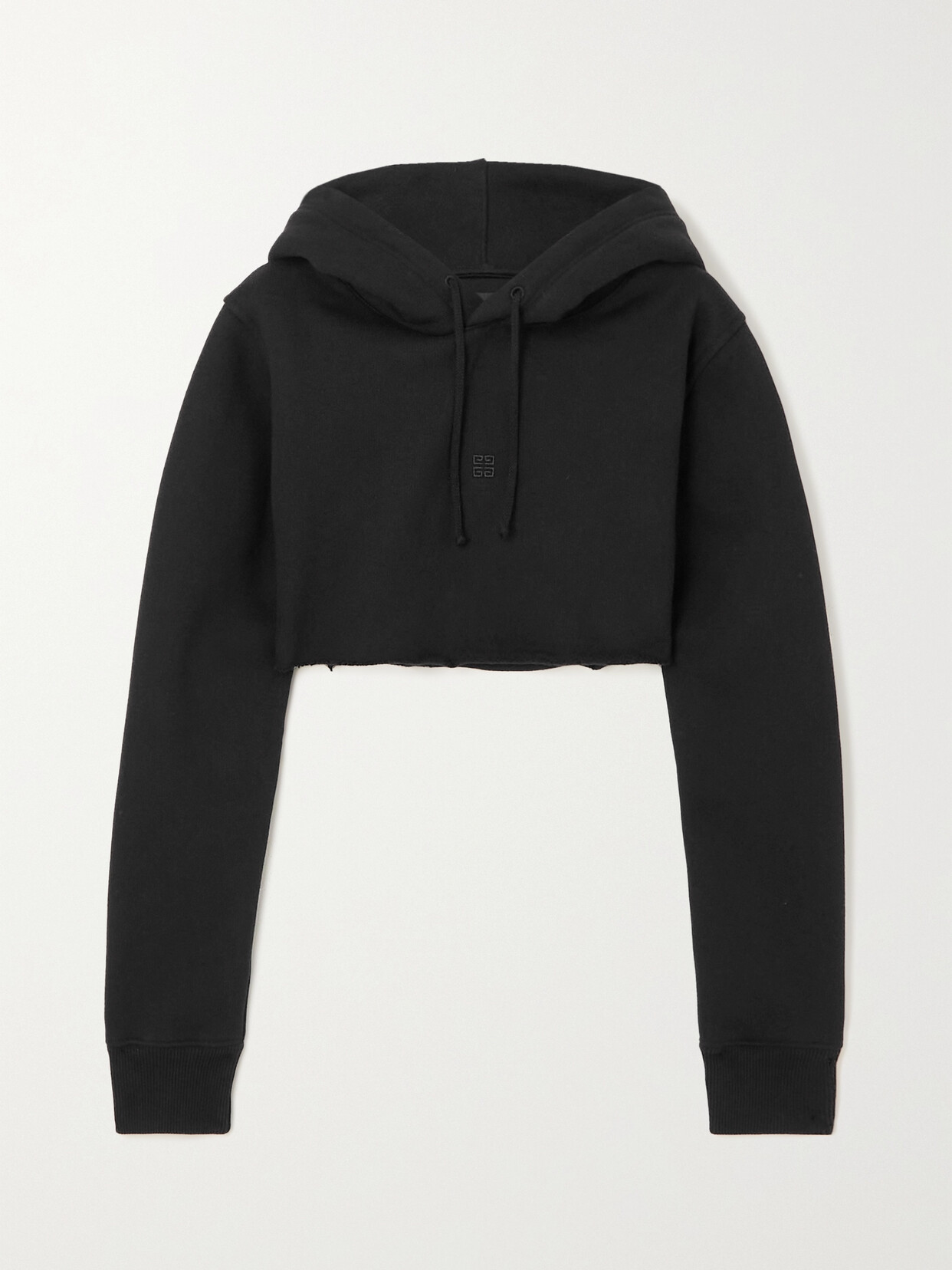 Givenchy - Cropped Embroidered Cotton-jersey Hoodie - Black