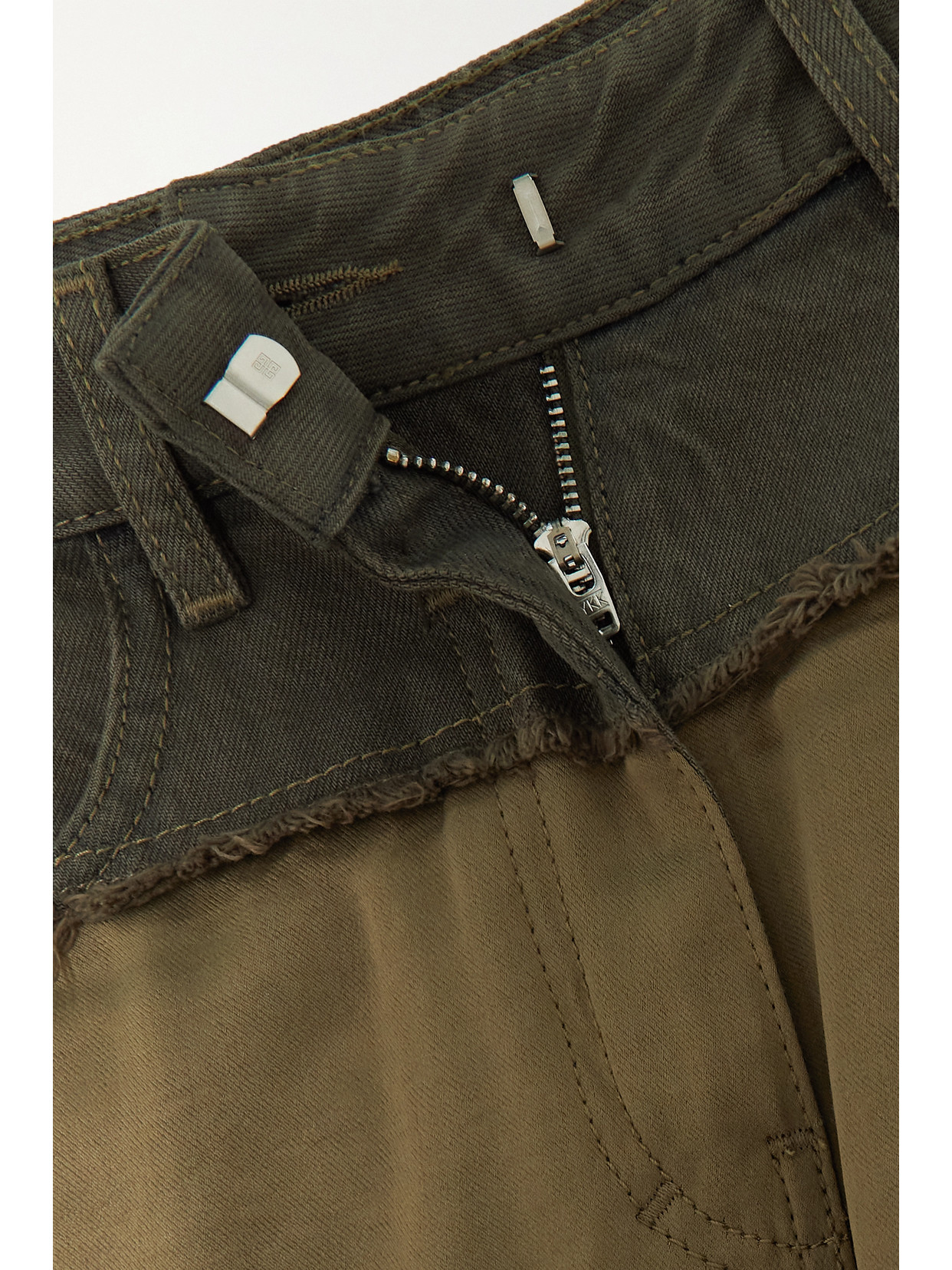 GIVENCHY DISTRESSED DENIM AND SATIN STRAIGHT-LEG PANTS