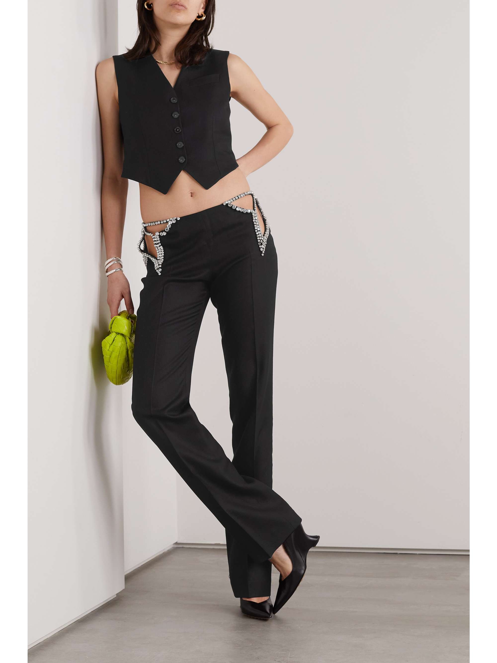 Crystal-embellished cutout woven pants