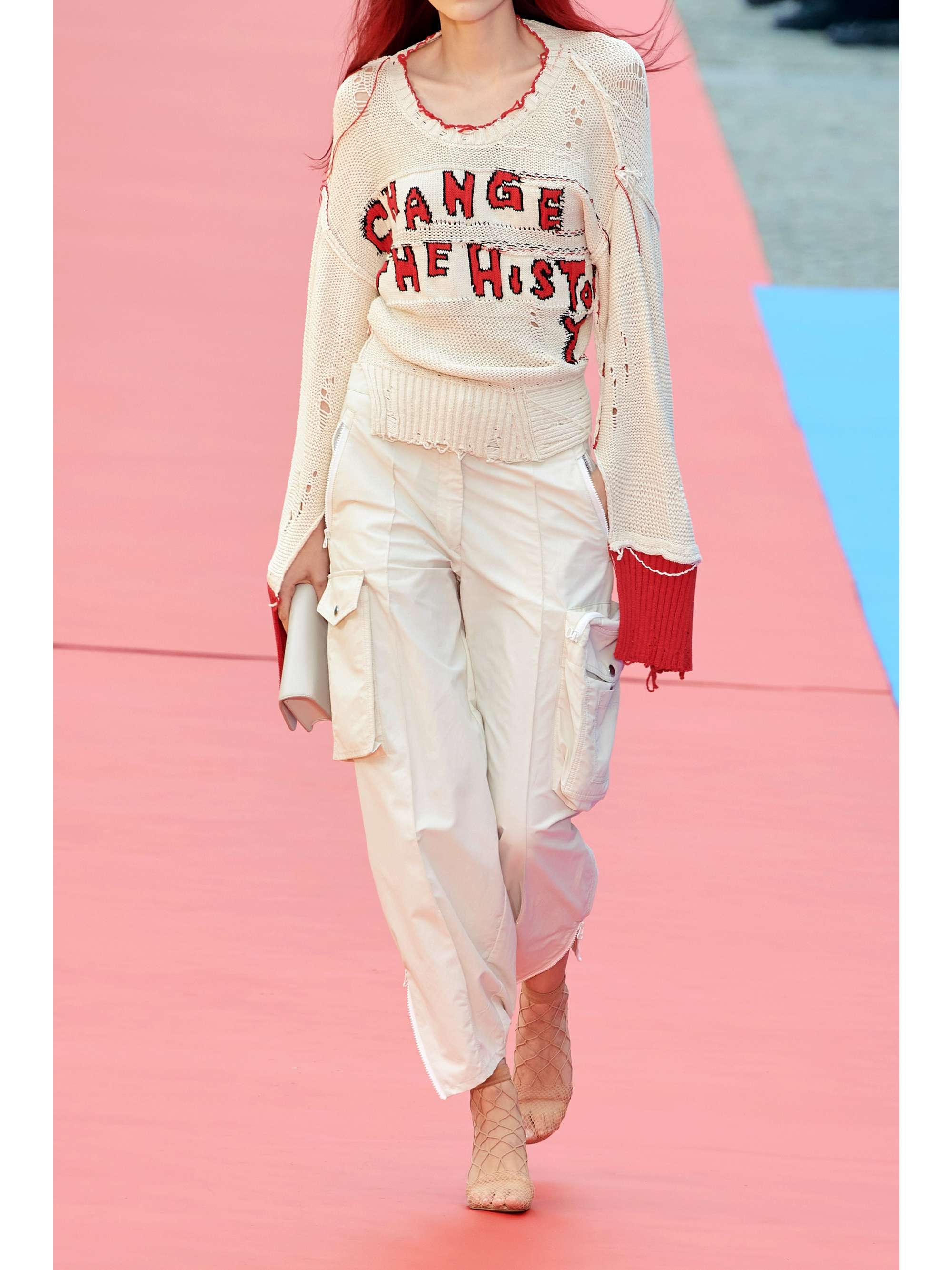 STELLA MCCARTNEY + Yoshitomo Nara open-back distressed intarsia cotton sweater