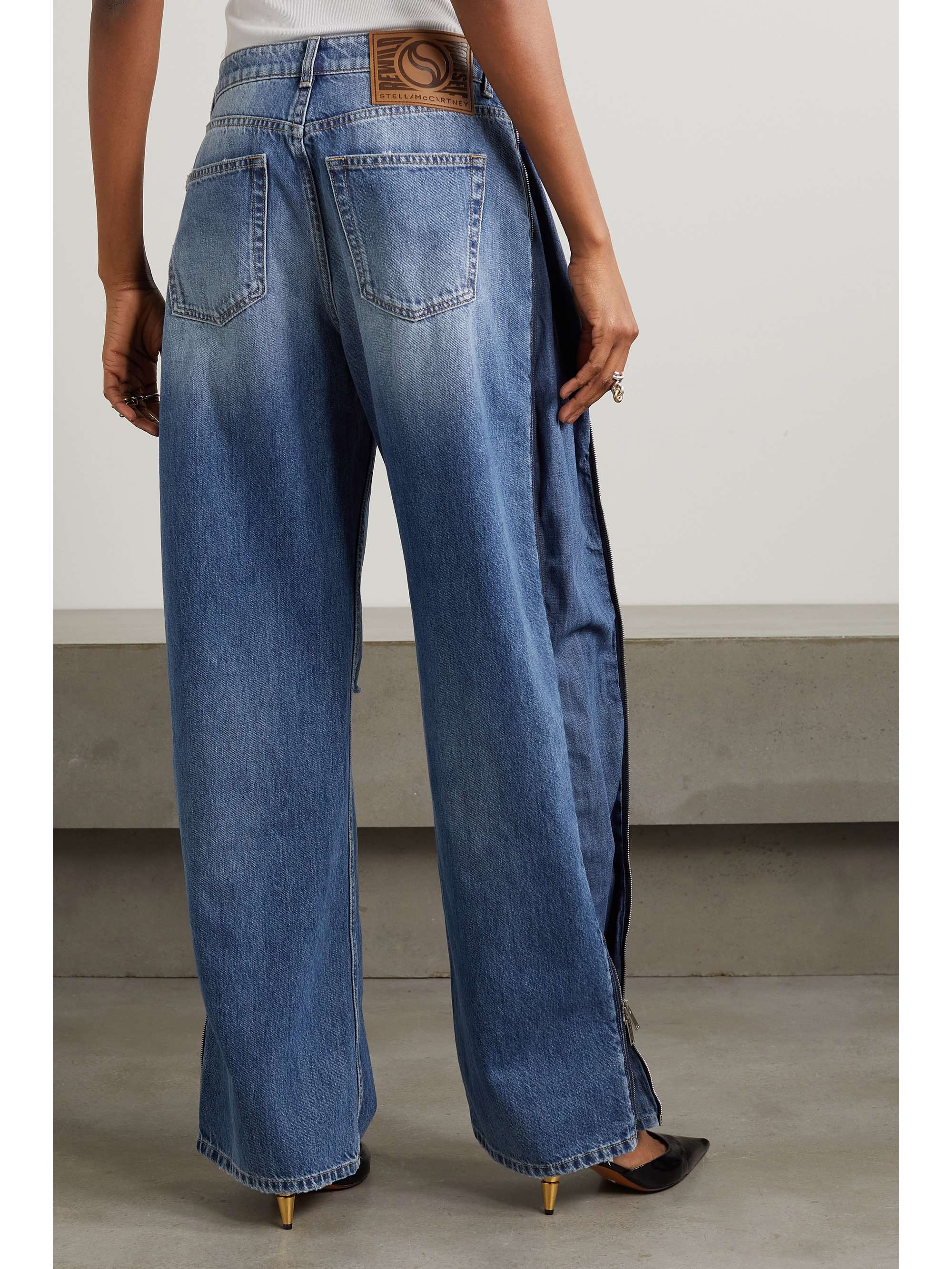STELLA MCCARTNEY + NET SUSTAIN zip-embellished distressed organic boyfriend jeans