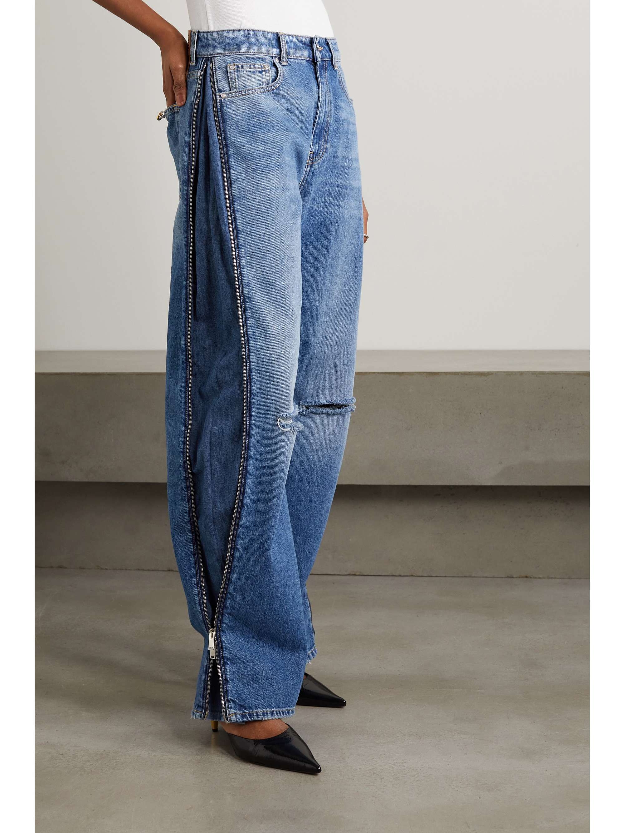 STELLA MCCARTNEY + NET SUSTAIN zip-embellished distressed boyfriend organic jeans |