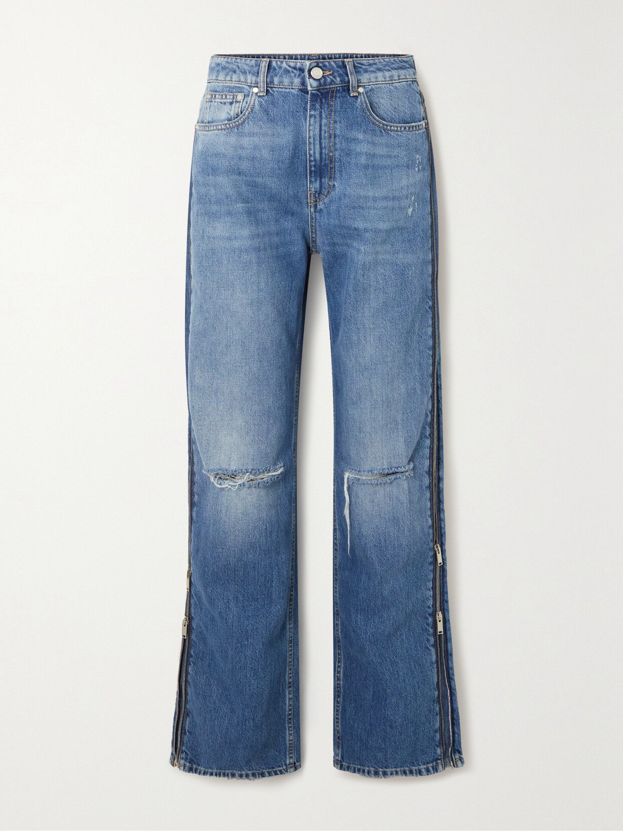 Stella McCartney - Zip-embellished Distressed Organic Boyfriend Jeans - Blue