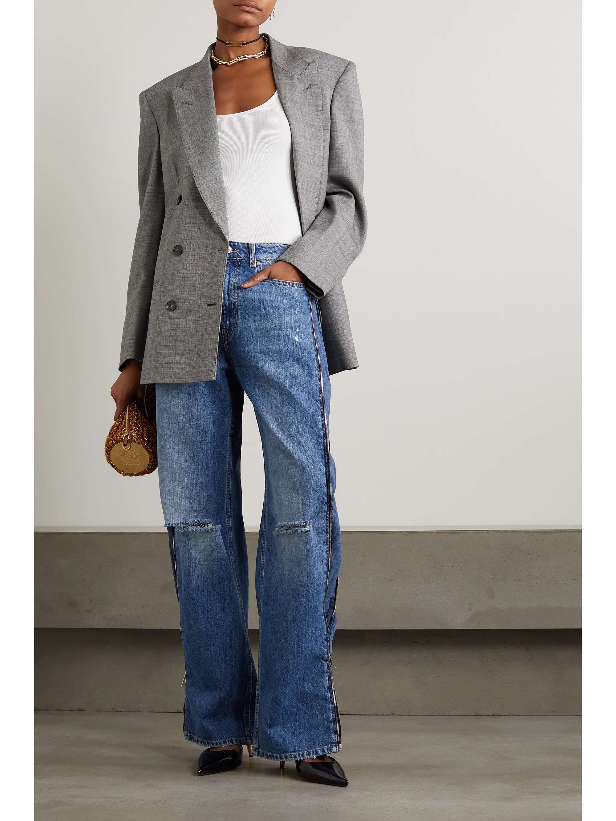 STELLA MCCARTNEY + NET SUSTAIN zip-embellished distressed organic boyfriend jeans
