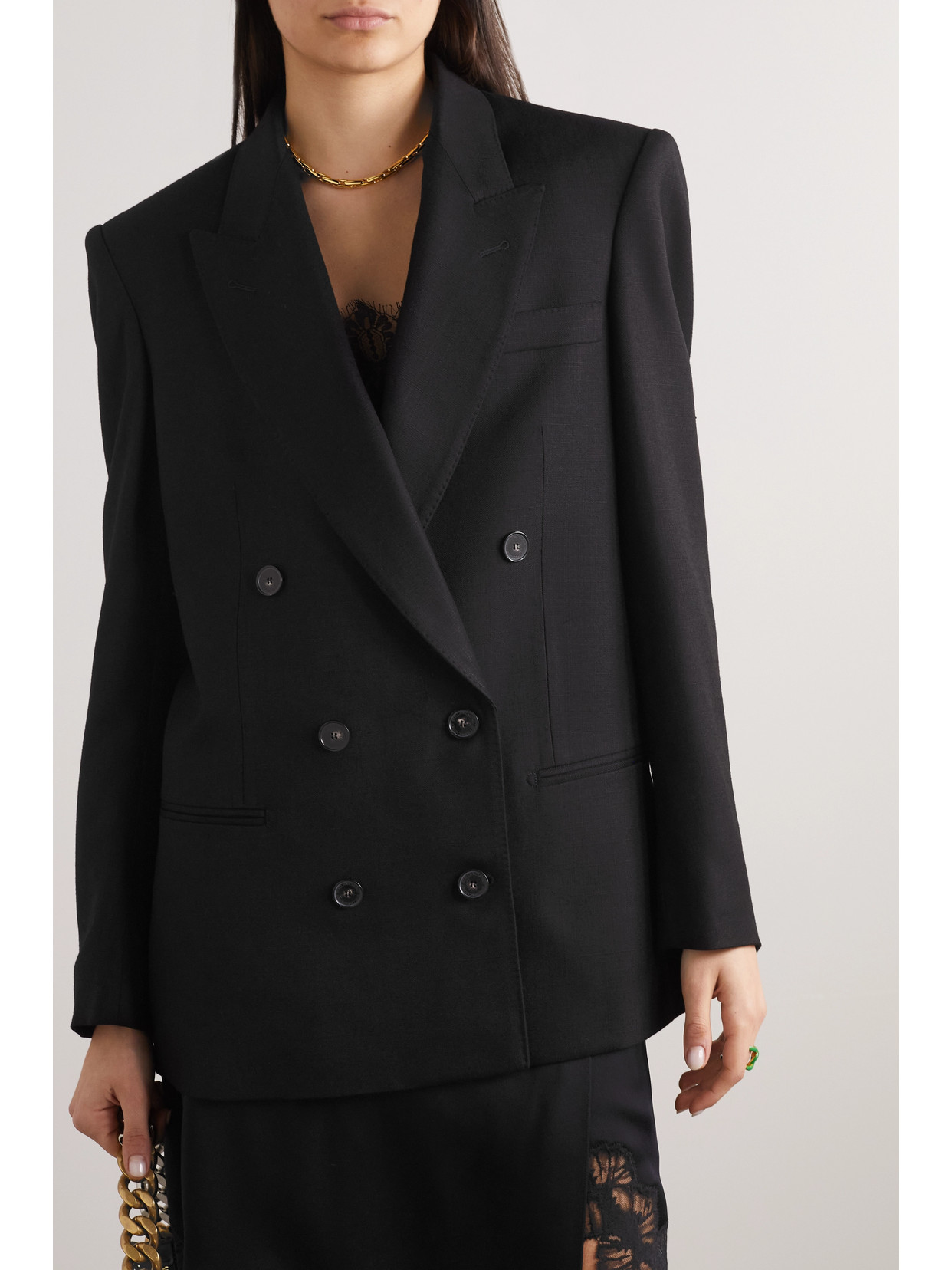 Shop Stella Mccartney Double-breasted Grain De Poudre Blazer In Black