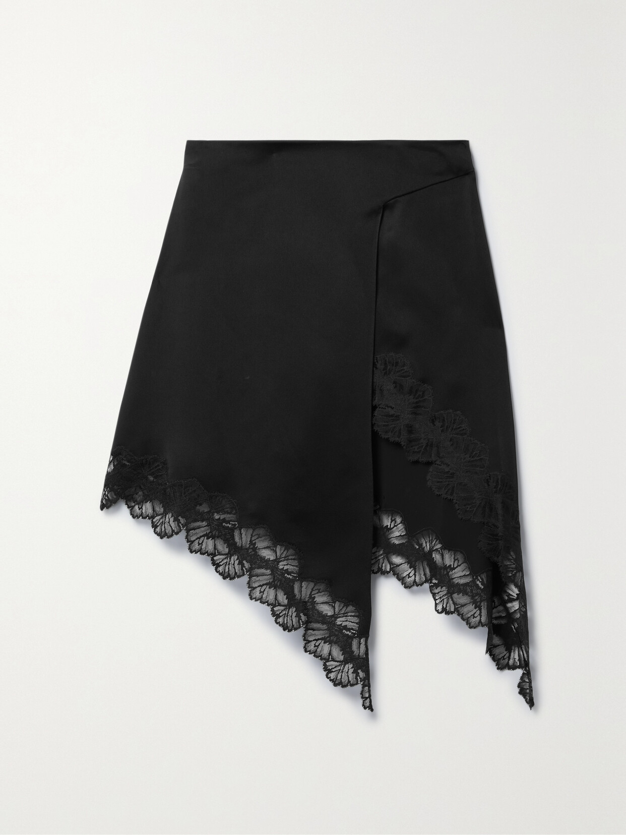 Stella McCartney - Asymmetric Wrap-effect Lace-trimmed Satin Mini Skirt - Black