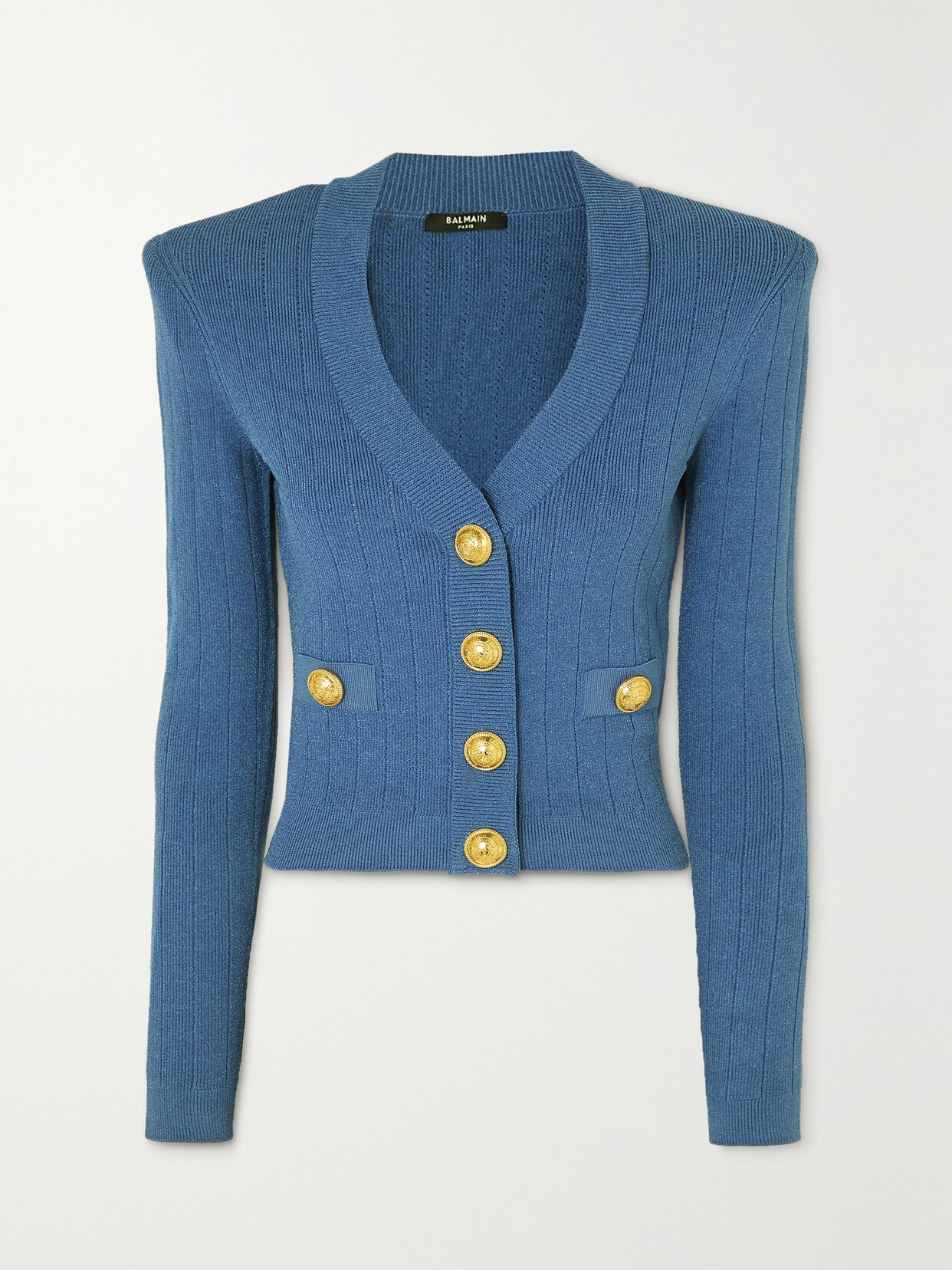 Balmain - Ribbed-knit Cardigan - Blue