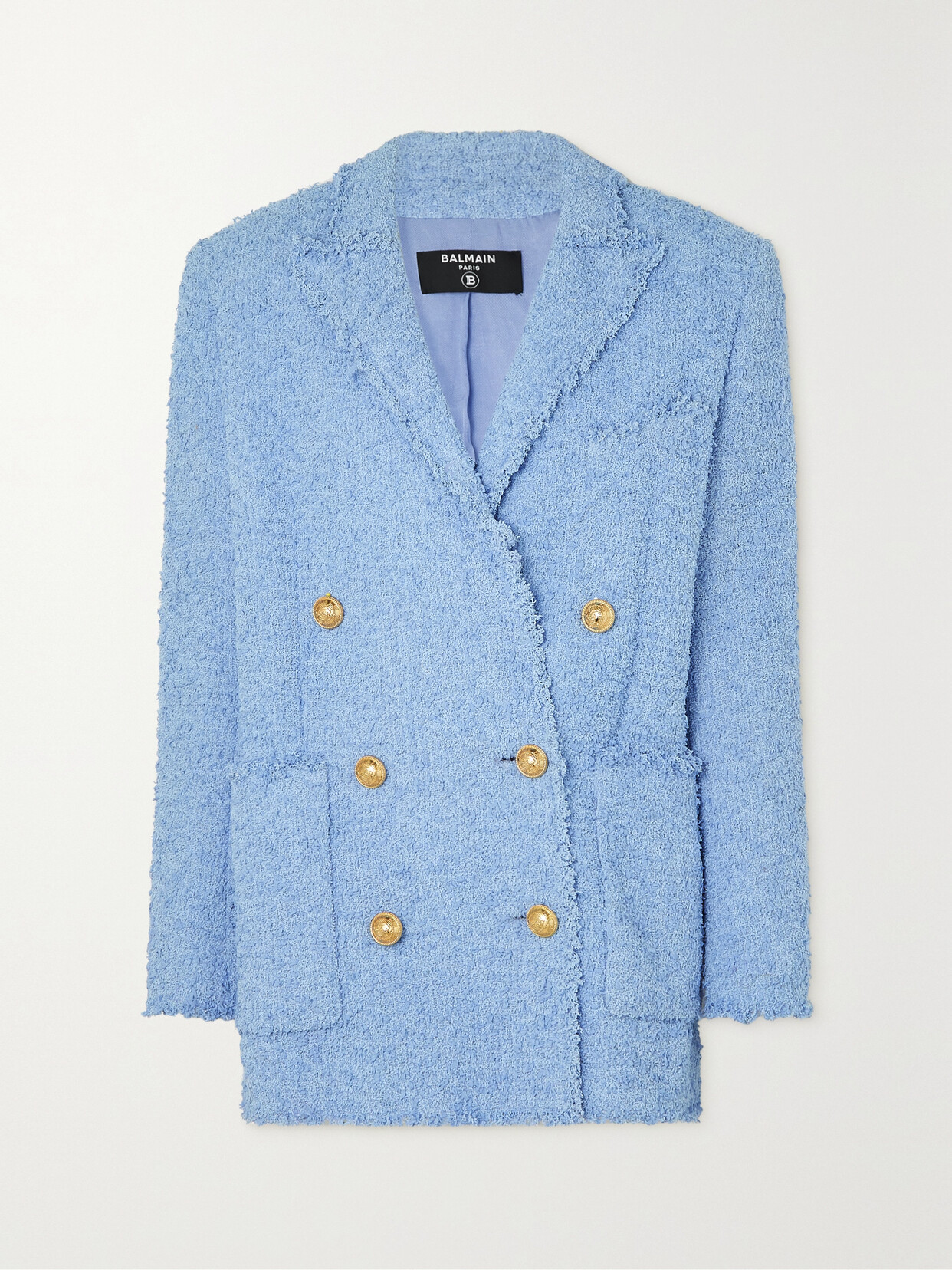 Balmain - Oversized Double-breasted Button-embellished Tweed Blazer - Blue