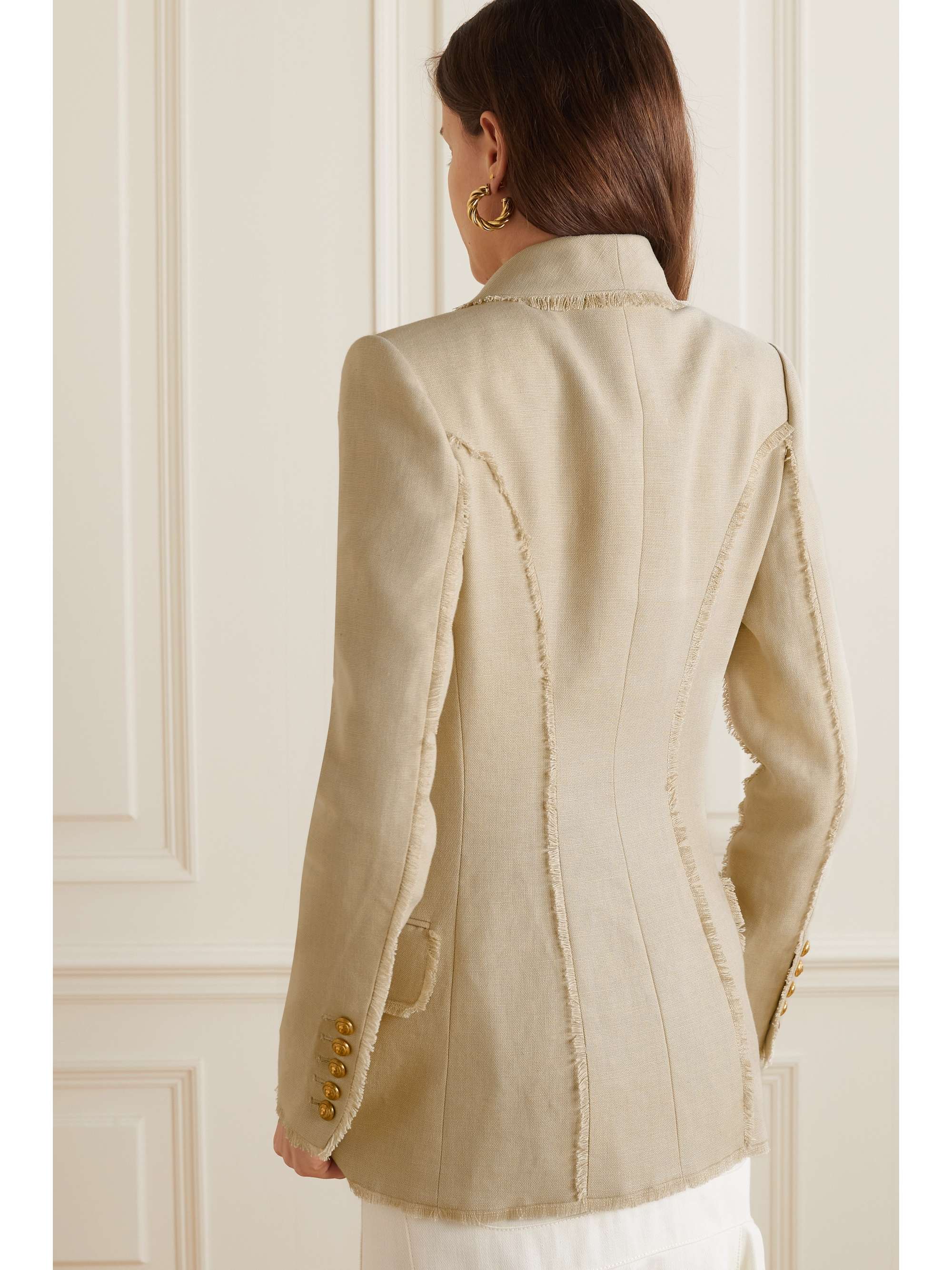 BALMAIN Doublebreasted linen and hempblend blazer NETAPORTER