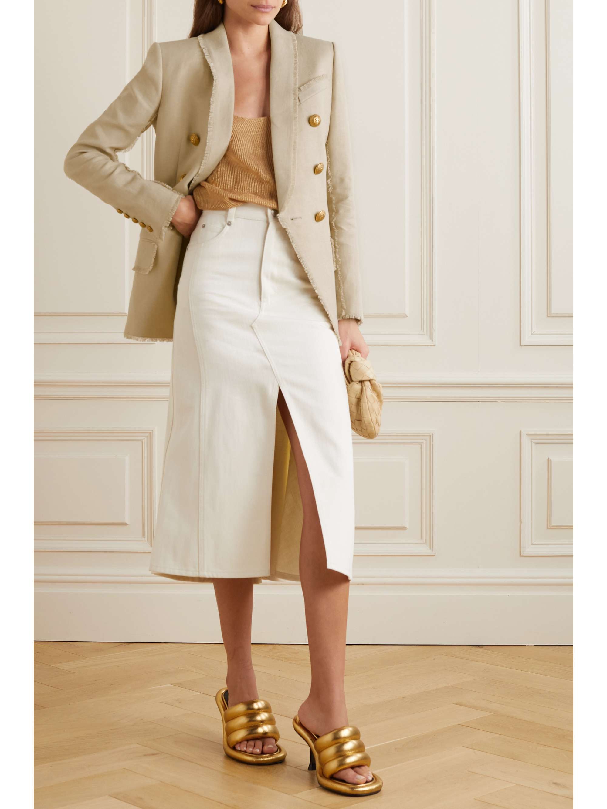 BALMAIN Doublebreasted linen and hempblend blazer NETAPORTER