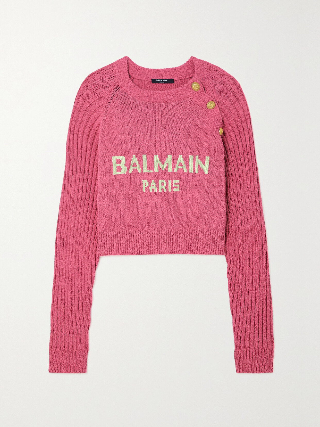 BALMAIN BUTTON-EMBELLISHED COTTON-BLEND SWEATER