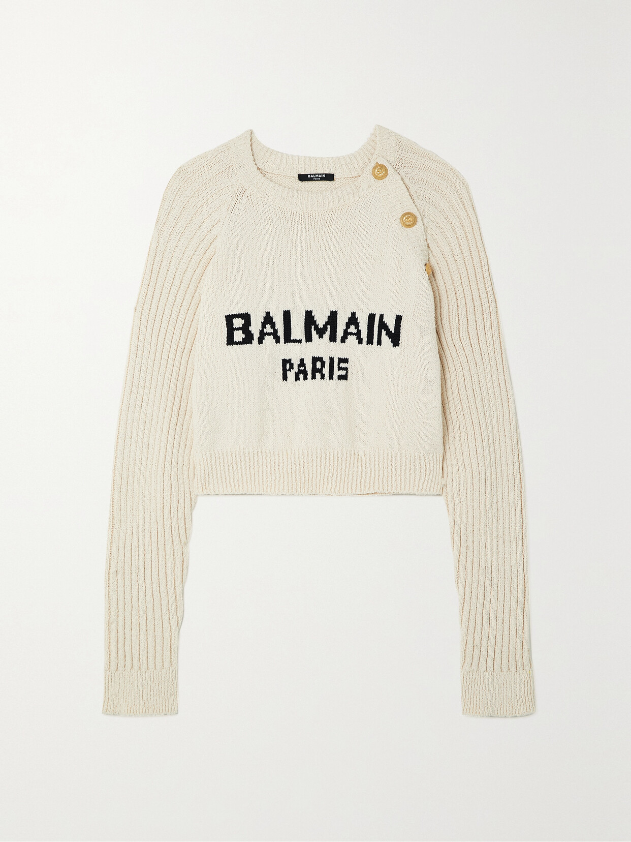 Balmain - Button-embellished Cotton-blend Sweater - Cream