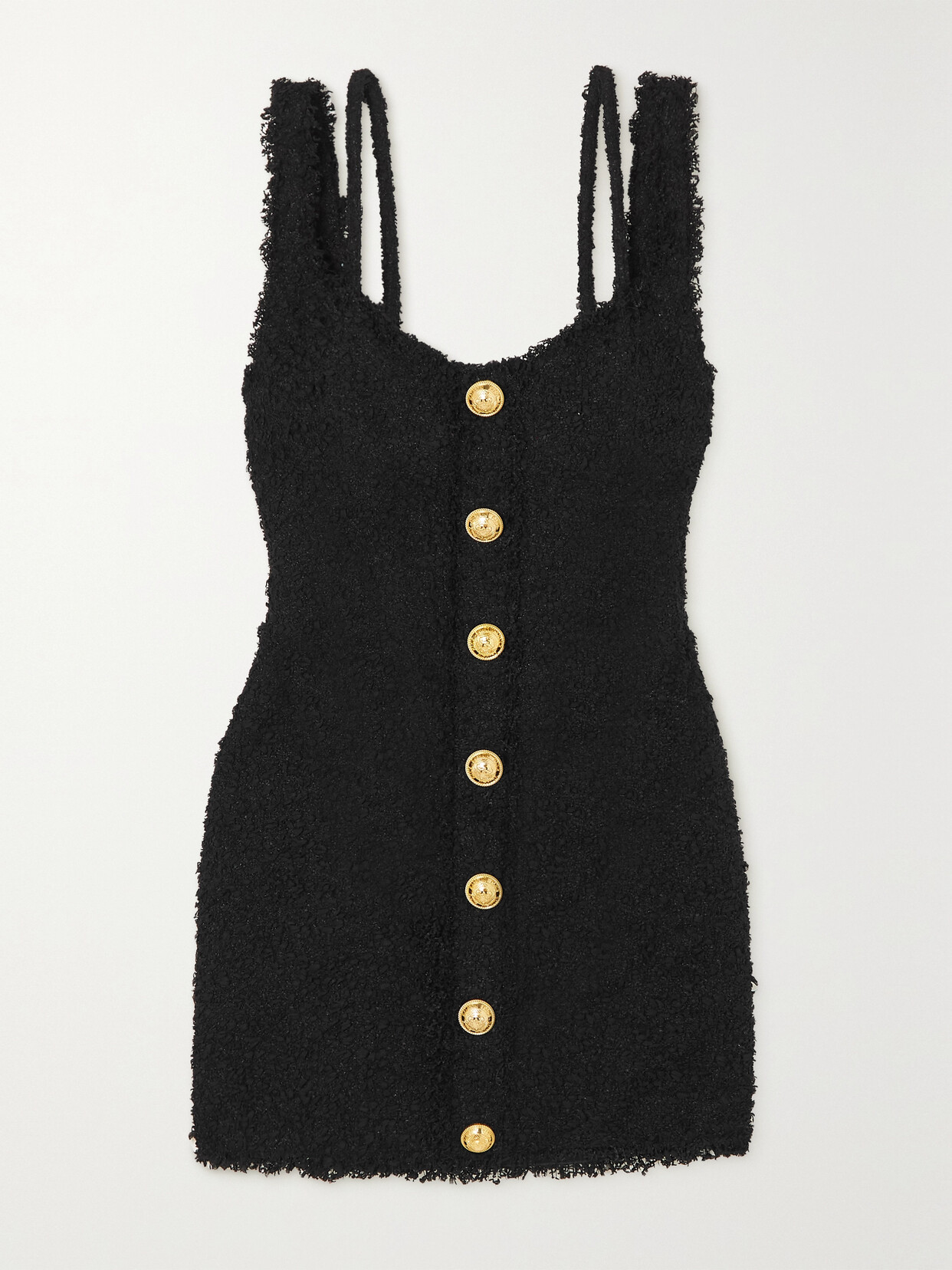 Balmain - Button-embellished Tweed Mini Dress - Black