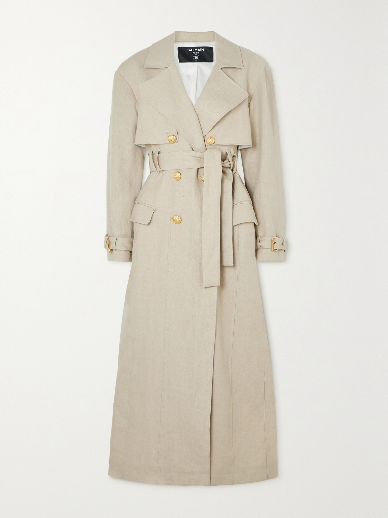 Balmain - Belted Double-breasted Linen-blend Trench Coat - Neutrals