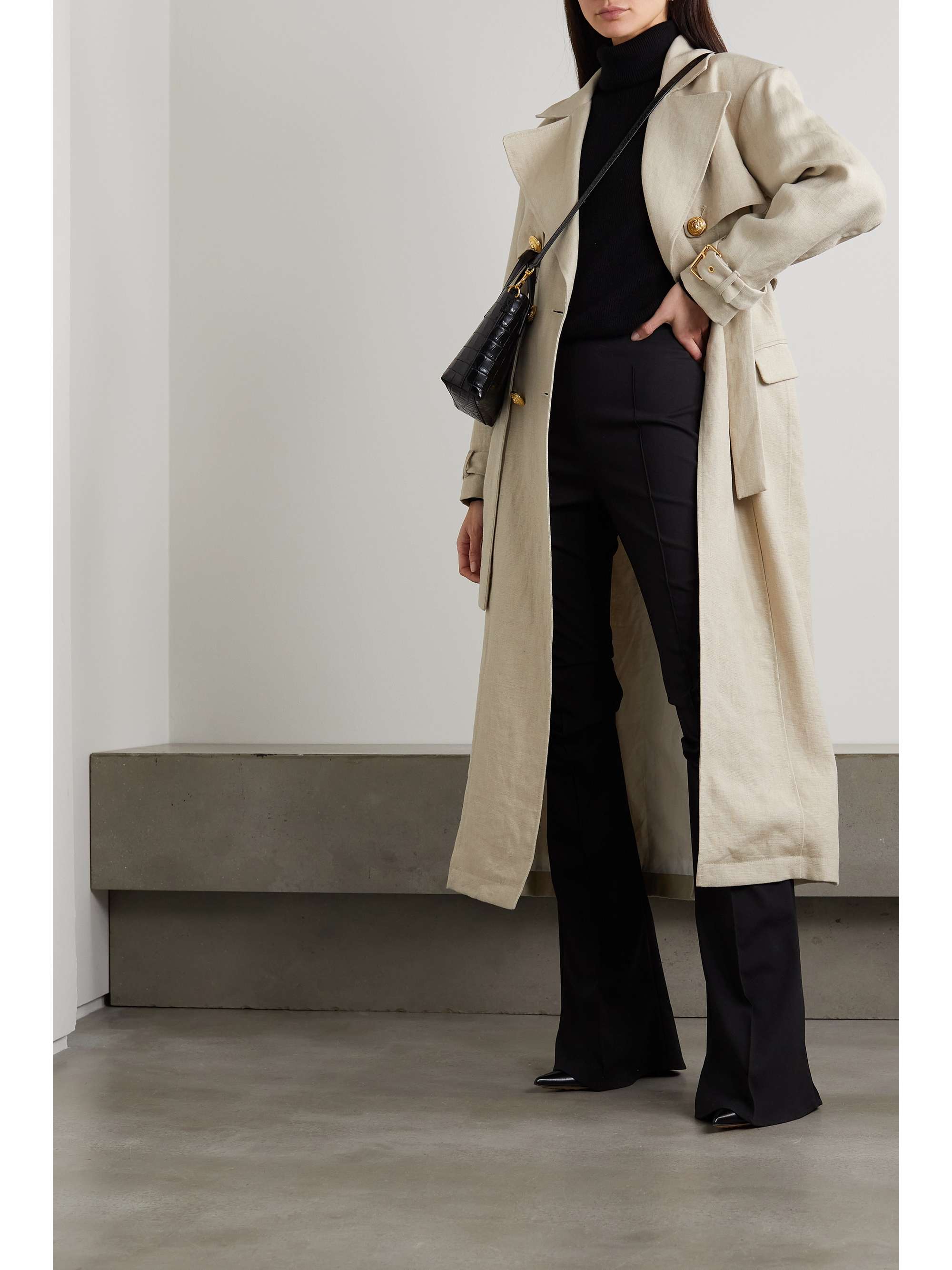 BALMAIN Belted linen-blend trench coat NET-A-PORTER