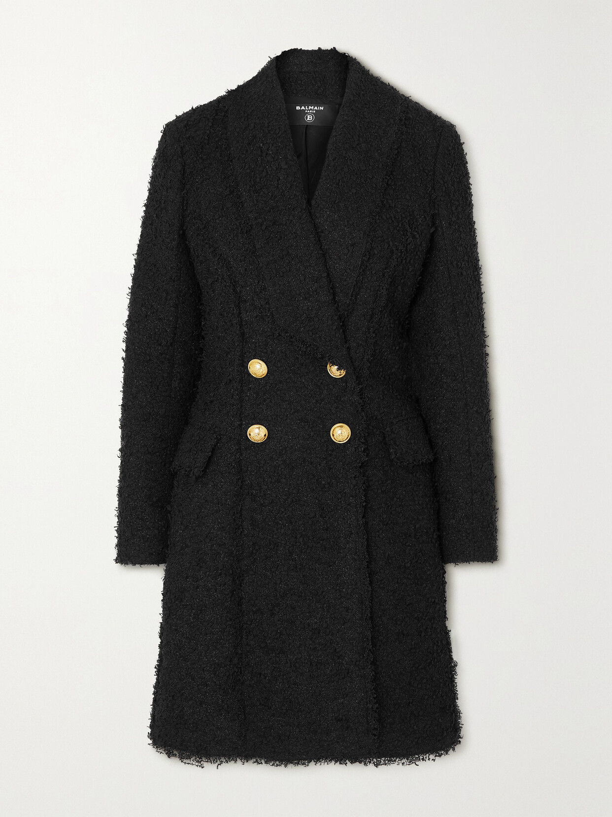 Balmain - Double-breasted Tweed Coat - Black