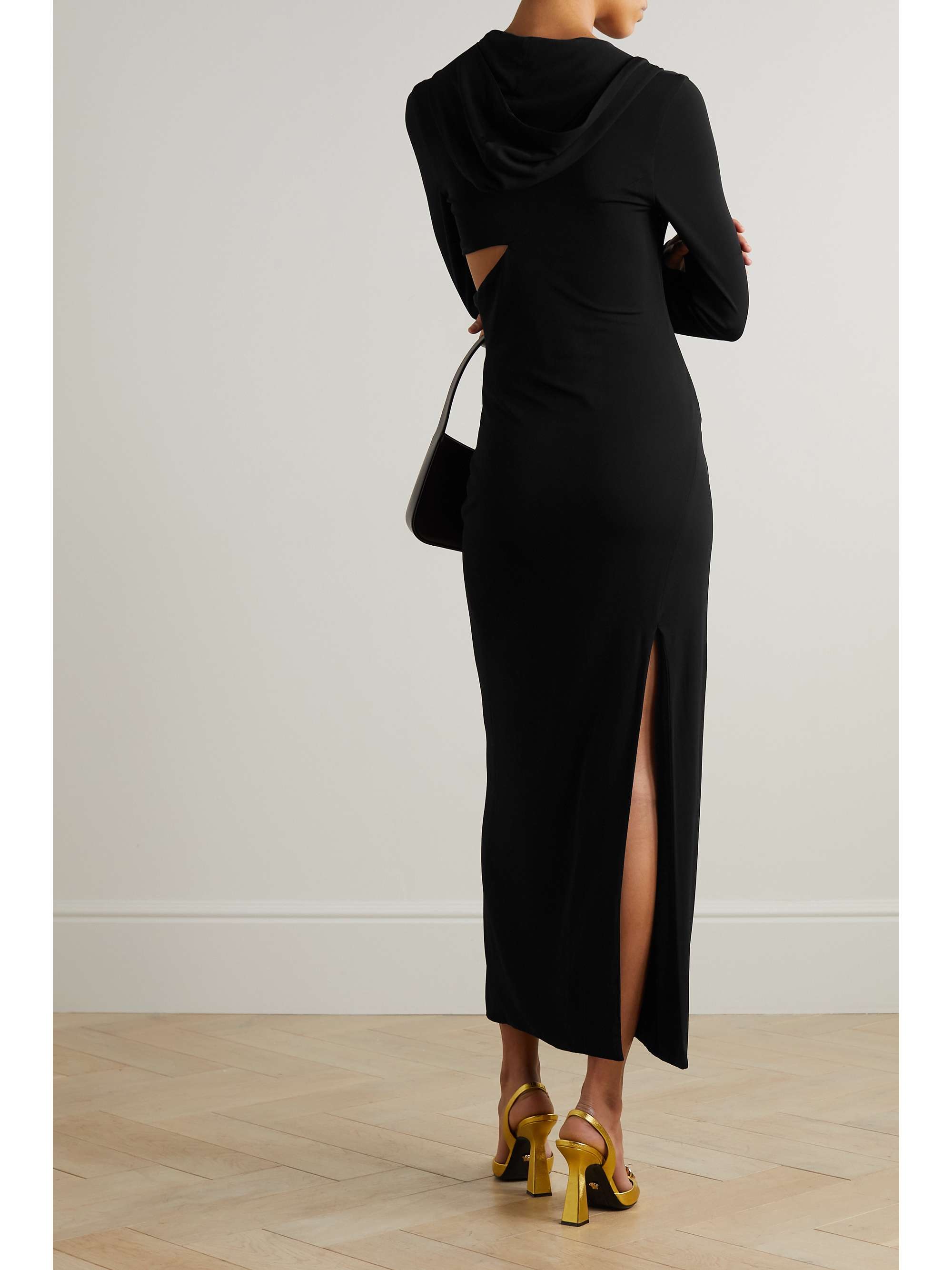 VERSACE Cutout hooded stretch-jersey maxi dress