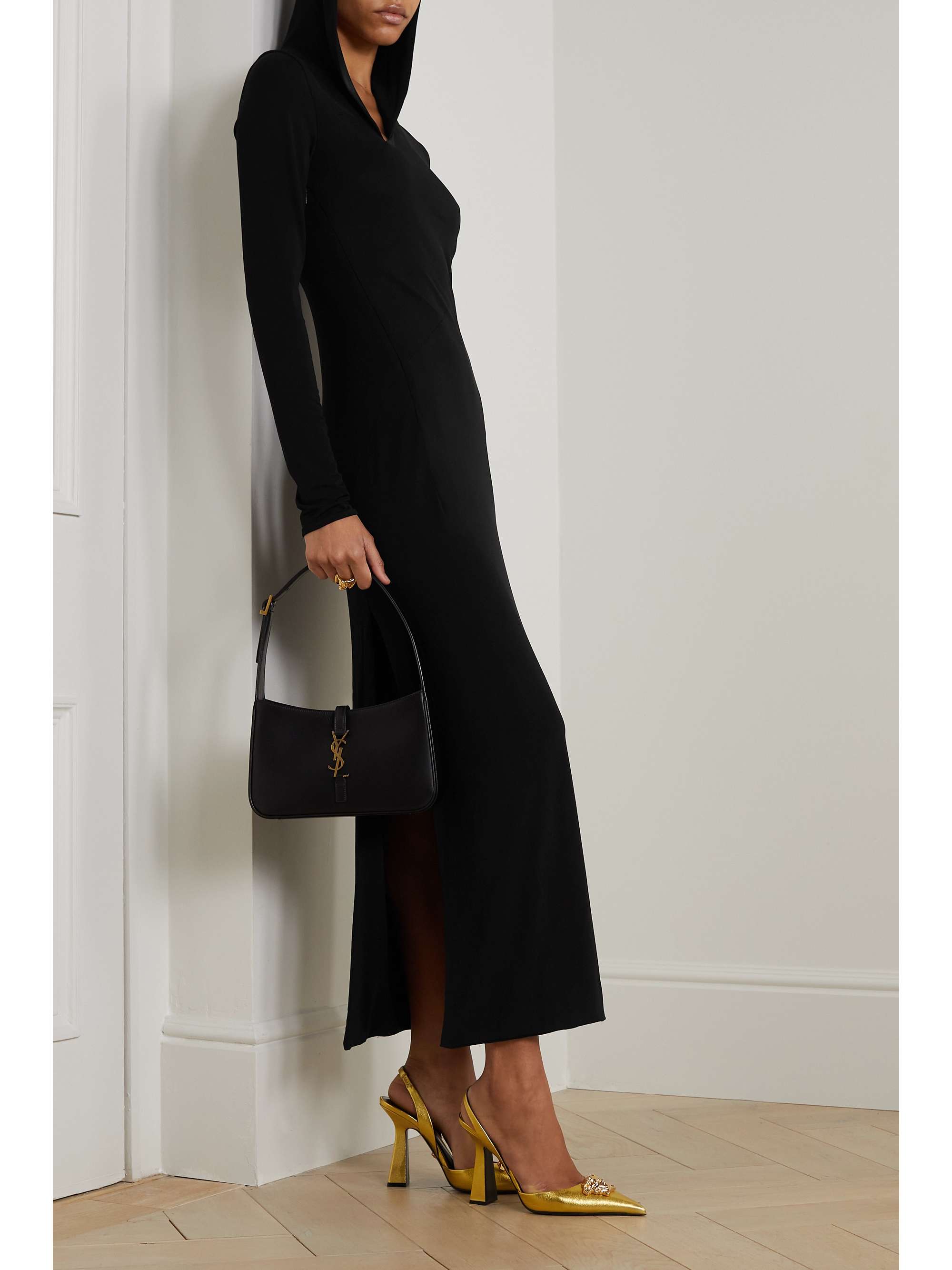 VERSACE Cutout hooded stretch-jersey maxi dress