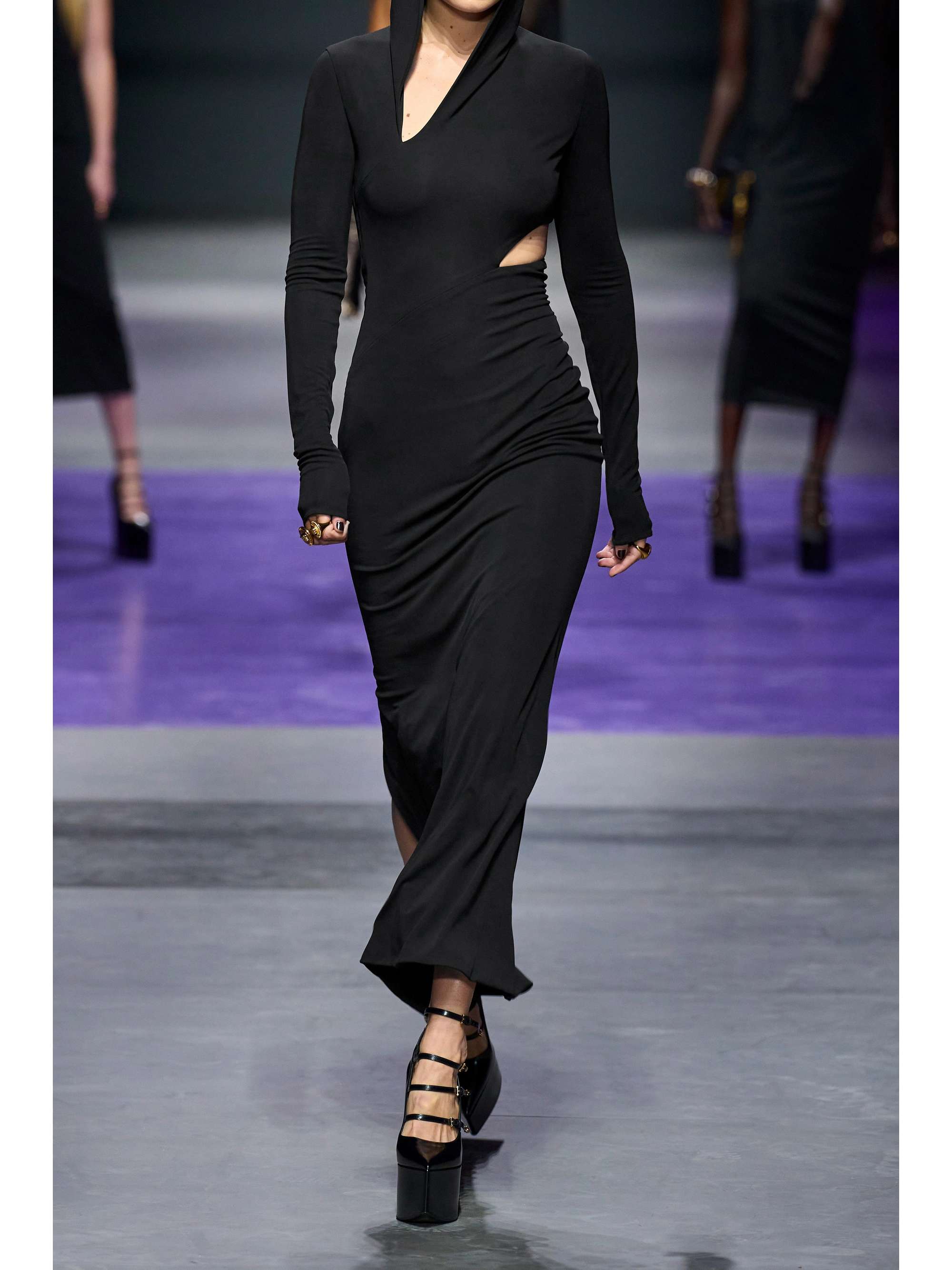 VERSACE Cutout hooded stretch-jersey maxi dress