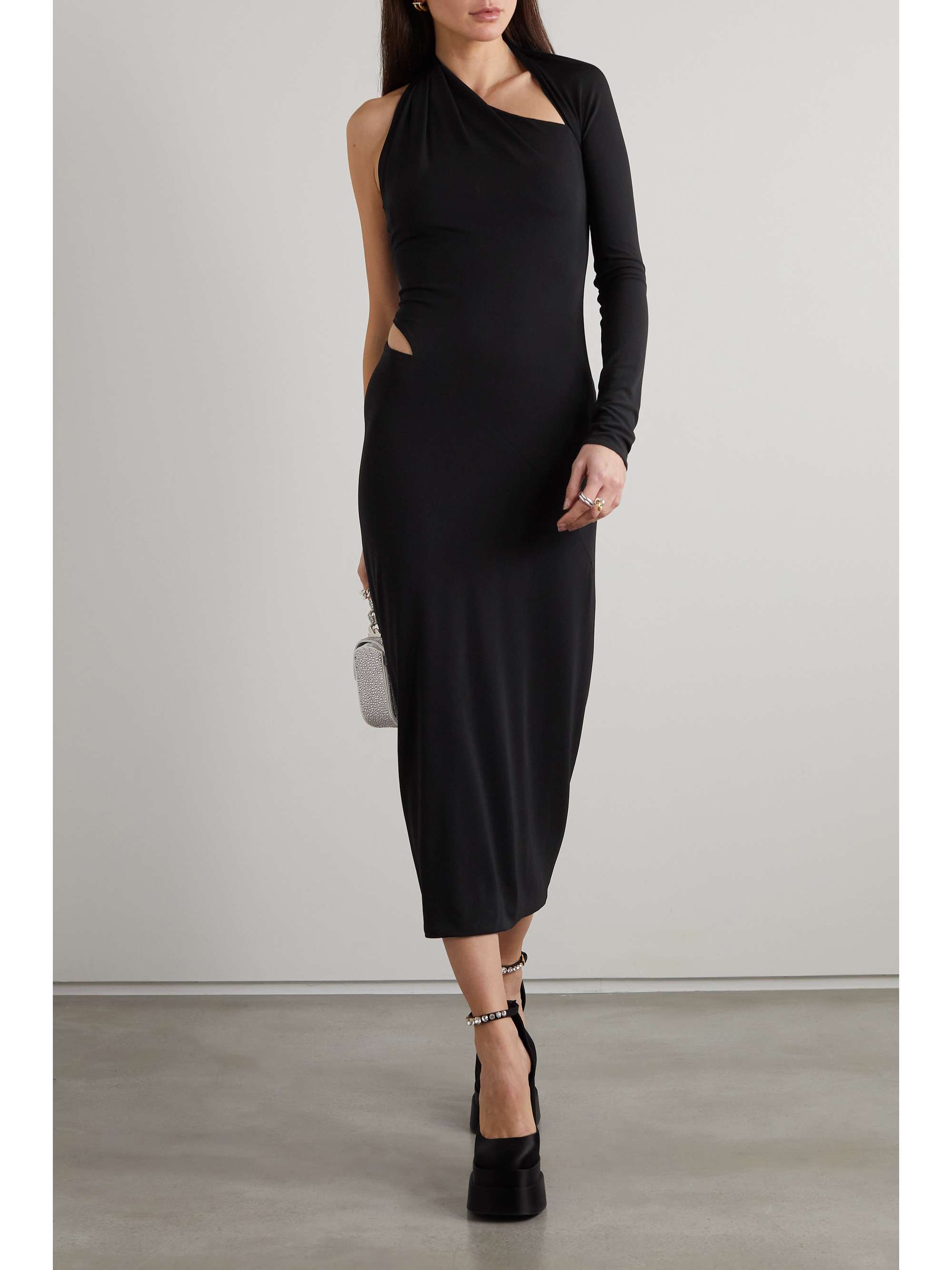 VERSACE Cutout one-shoulder stretch-jersey midi dress