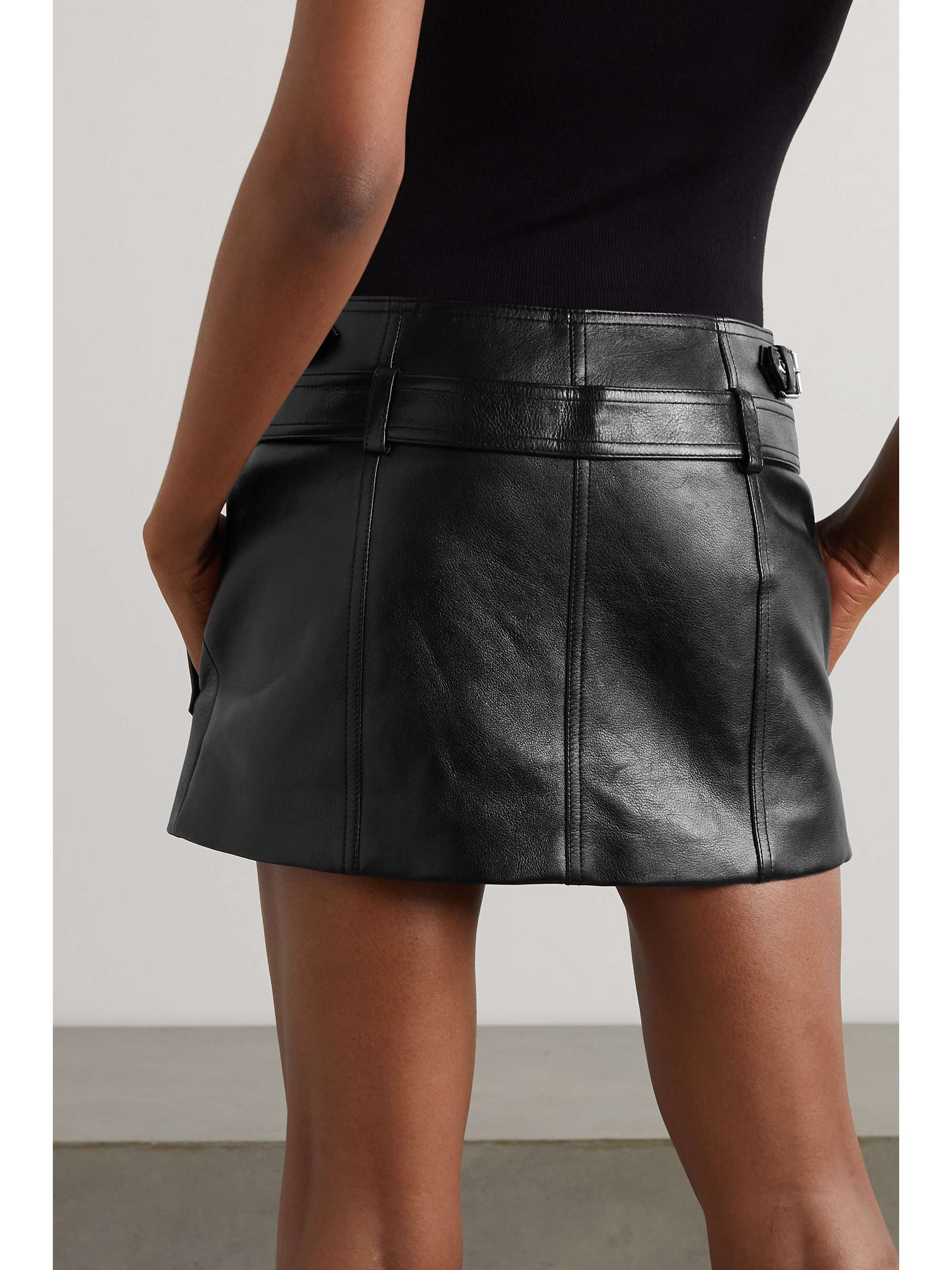 VERSACE Belted leather mini skirt