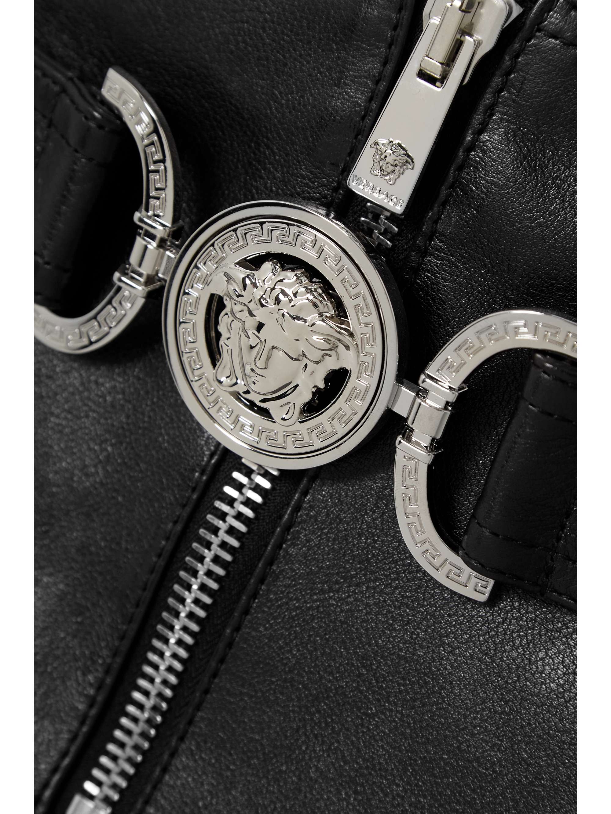 VERSACE Belted leather mini skirt