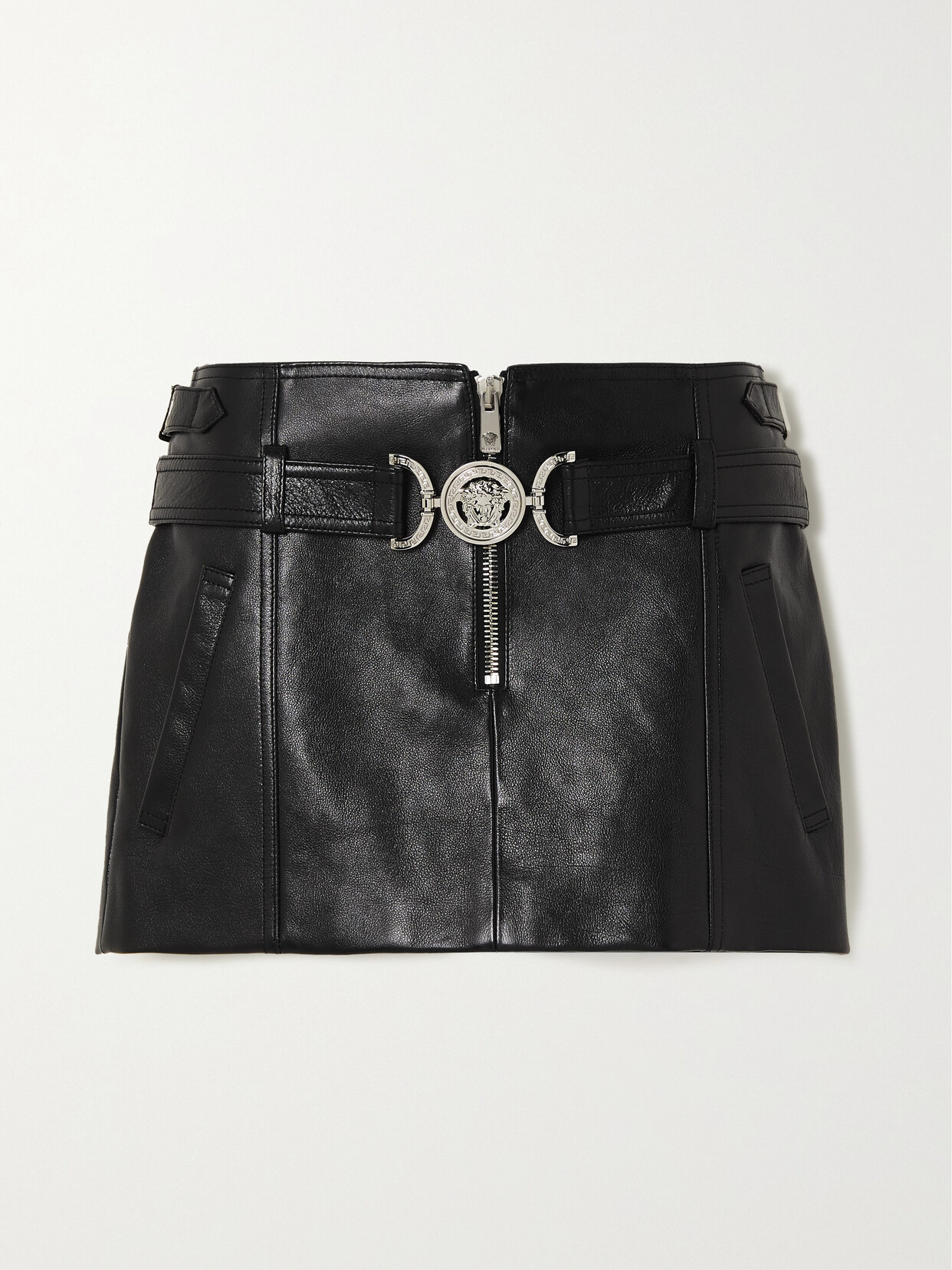 Versace Black Miniskirt With Belt And Medusa Buckle In Calf Woman