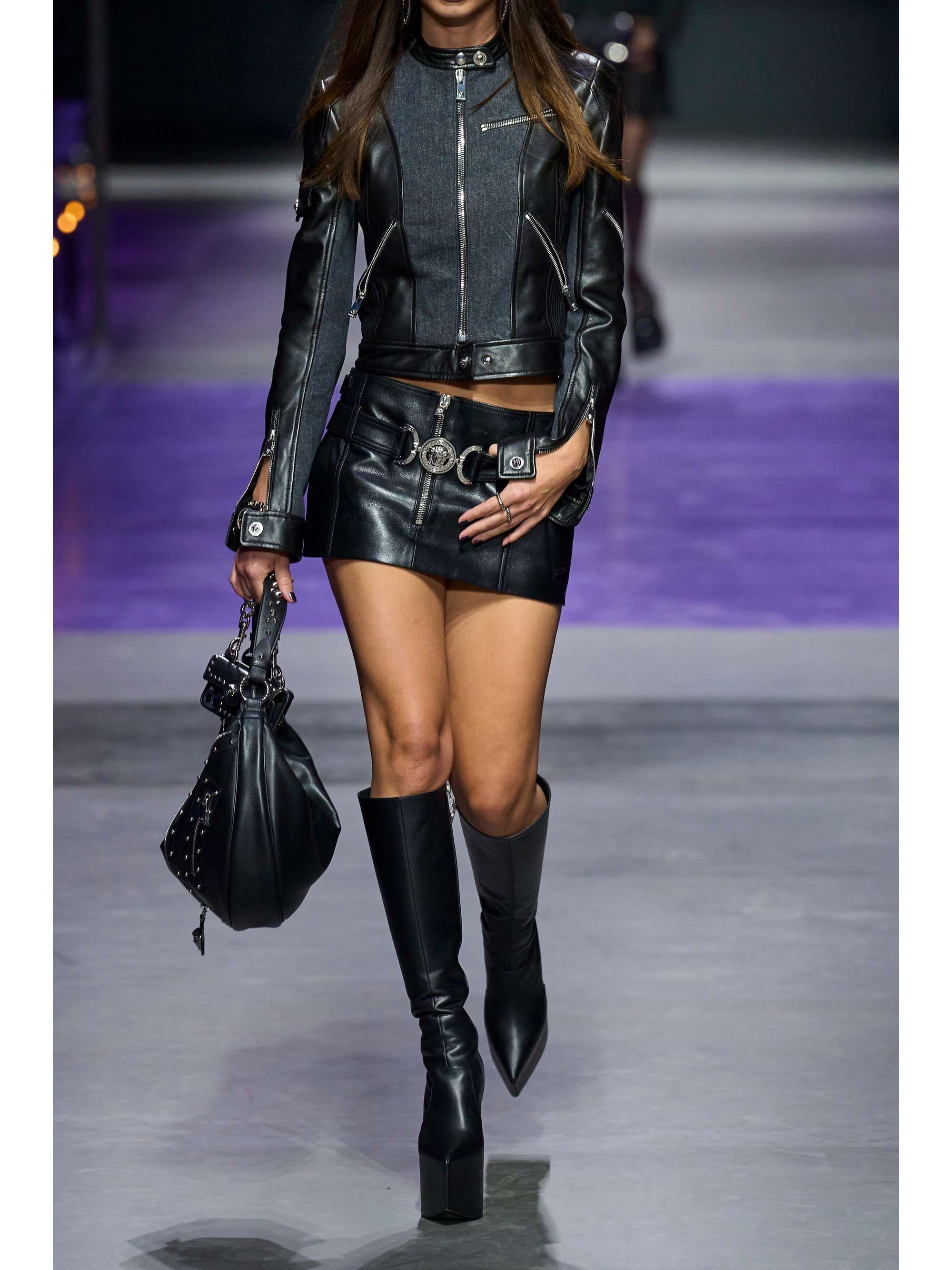 VERSACE Belted leather mini skirt