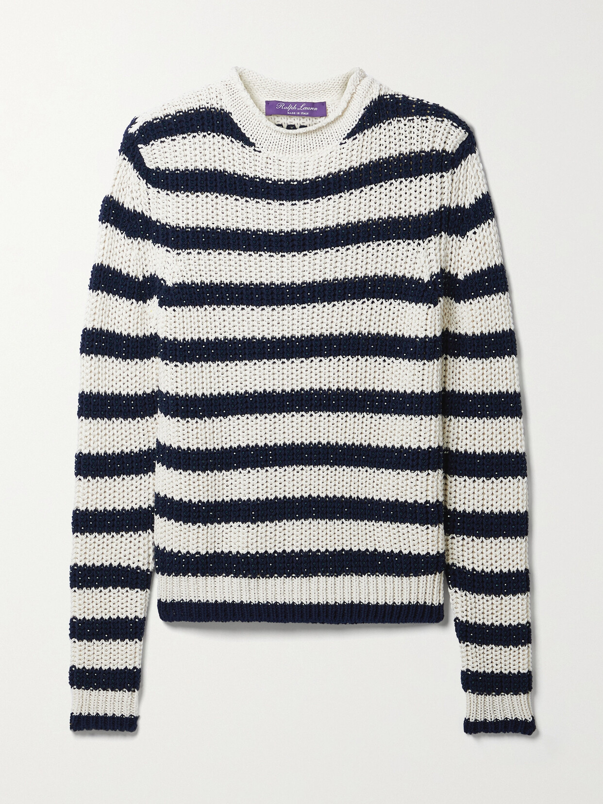 Polo Ralph Lauren Embellished Striped Long-sleeve Rollneck Sweater In Blue