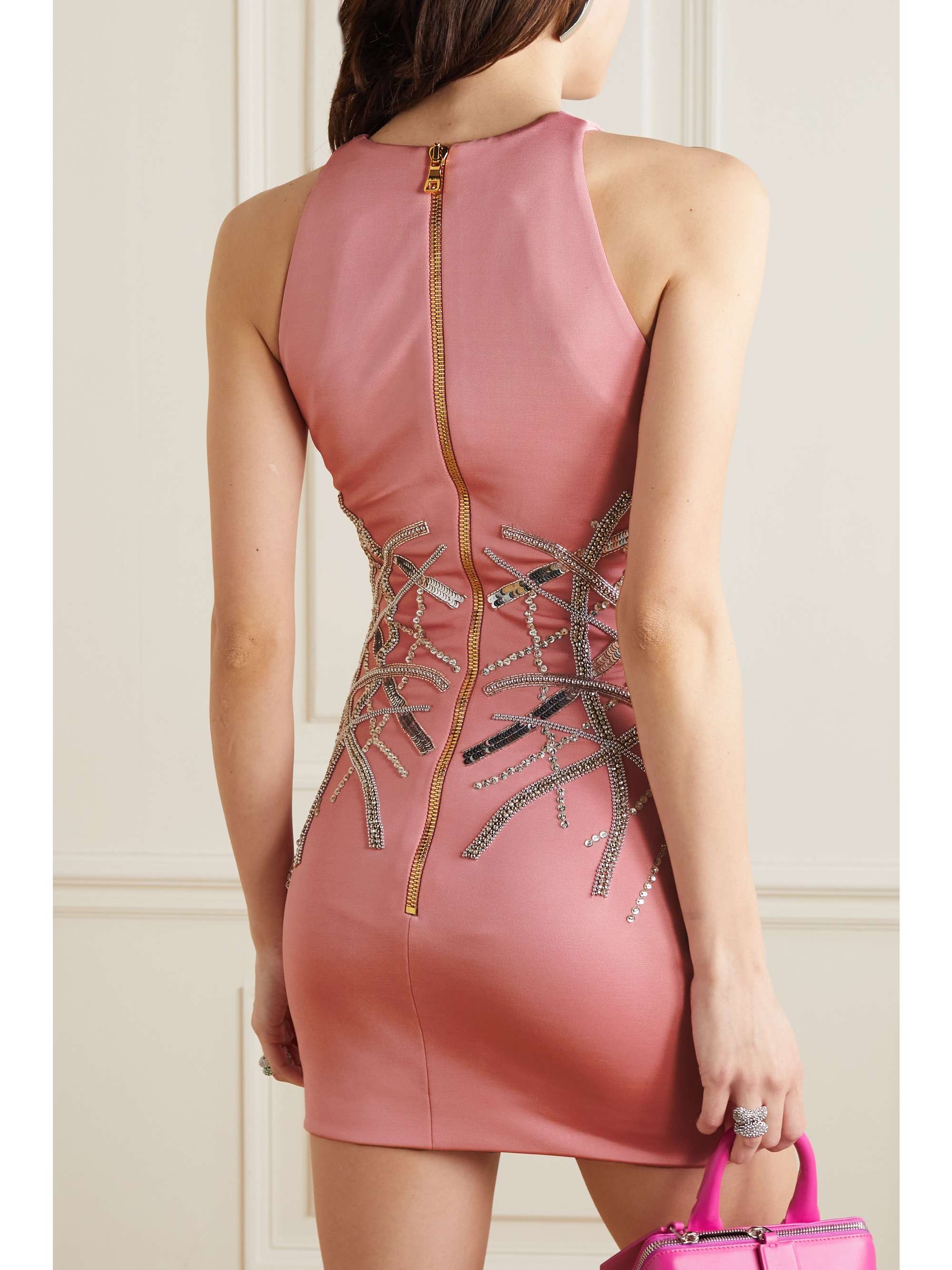 BALMAIN Embellished stretch-knit mini dress