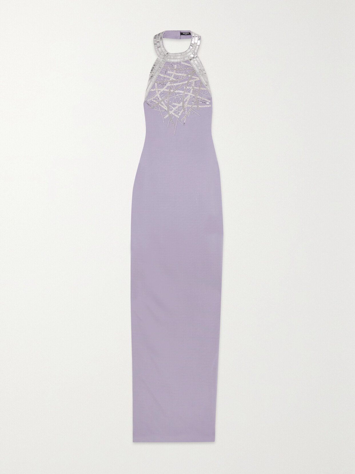 Balmain Embellished Jersey Halterneck Gown - Purple