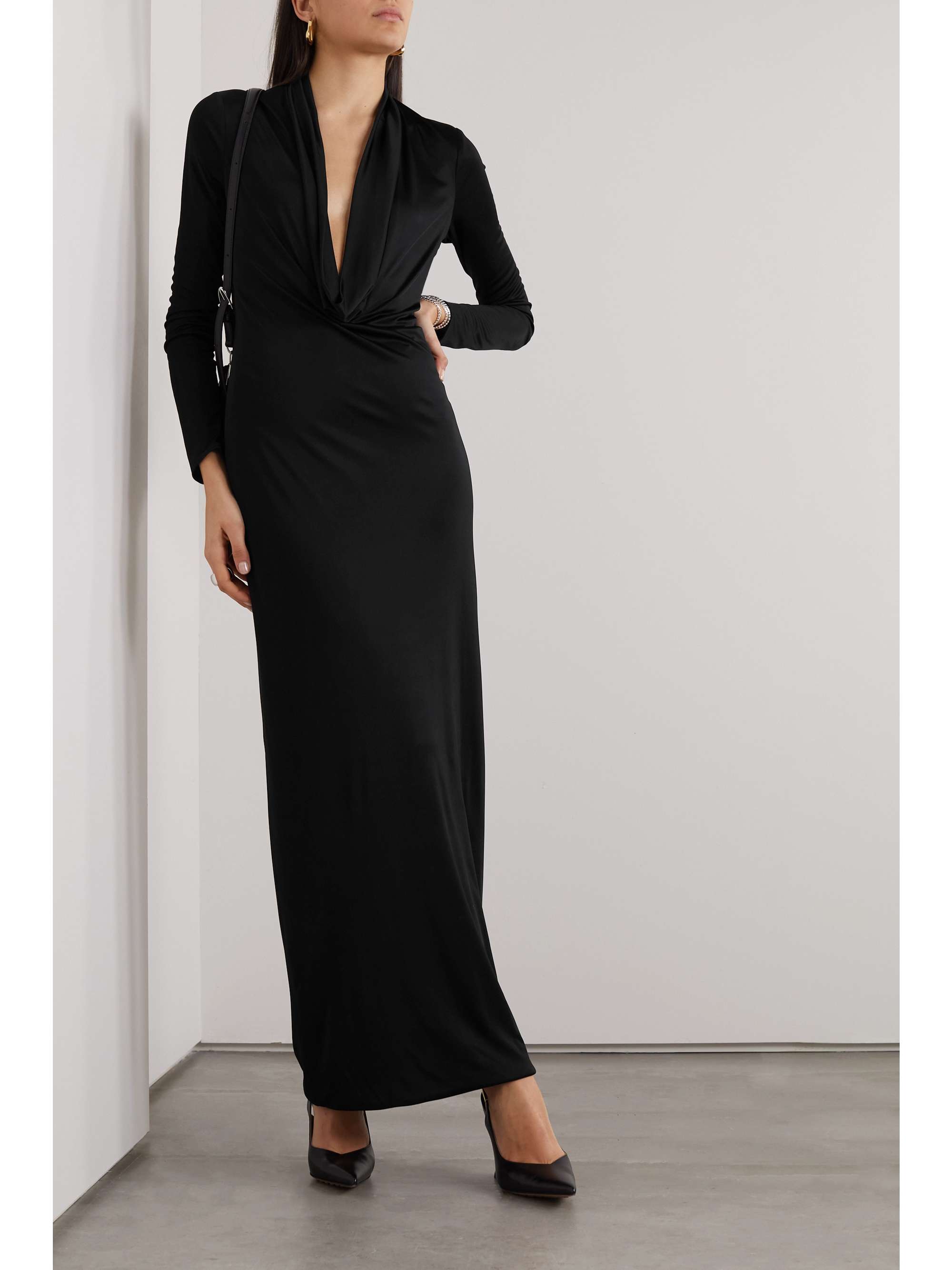 VERSACE Draped duchesse-satin maxi dress