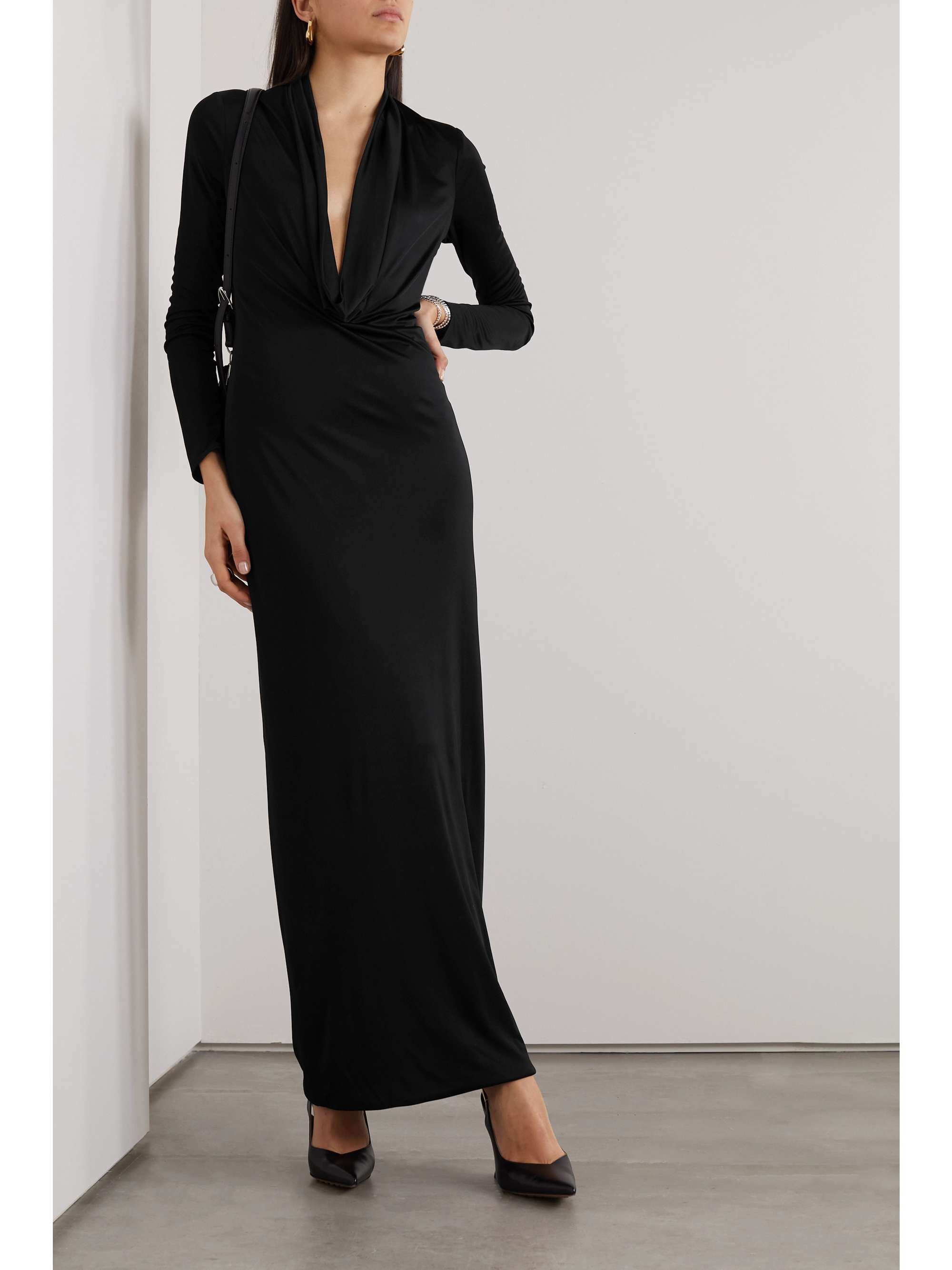 VERSACE Draped duchesse-satin maxi dress | NET-A-PORTER