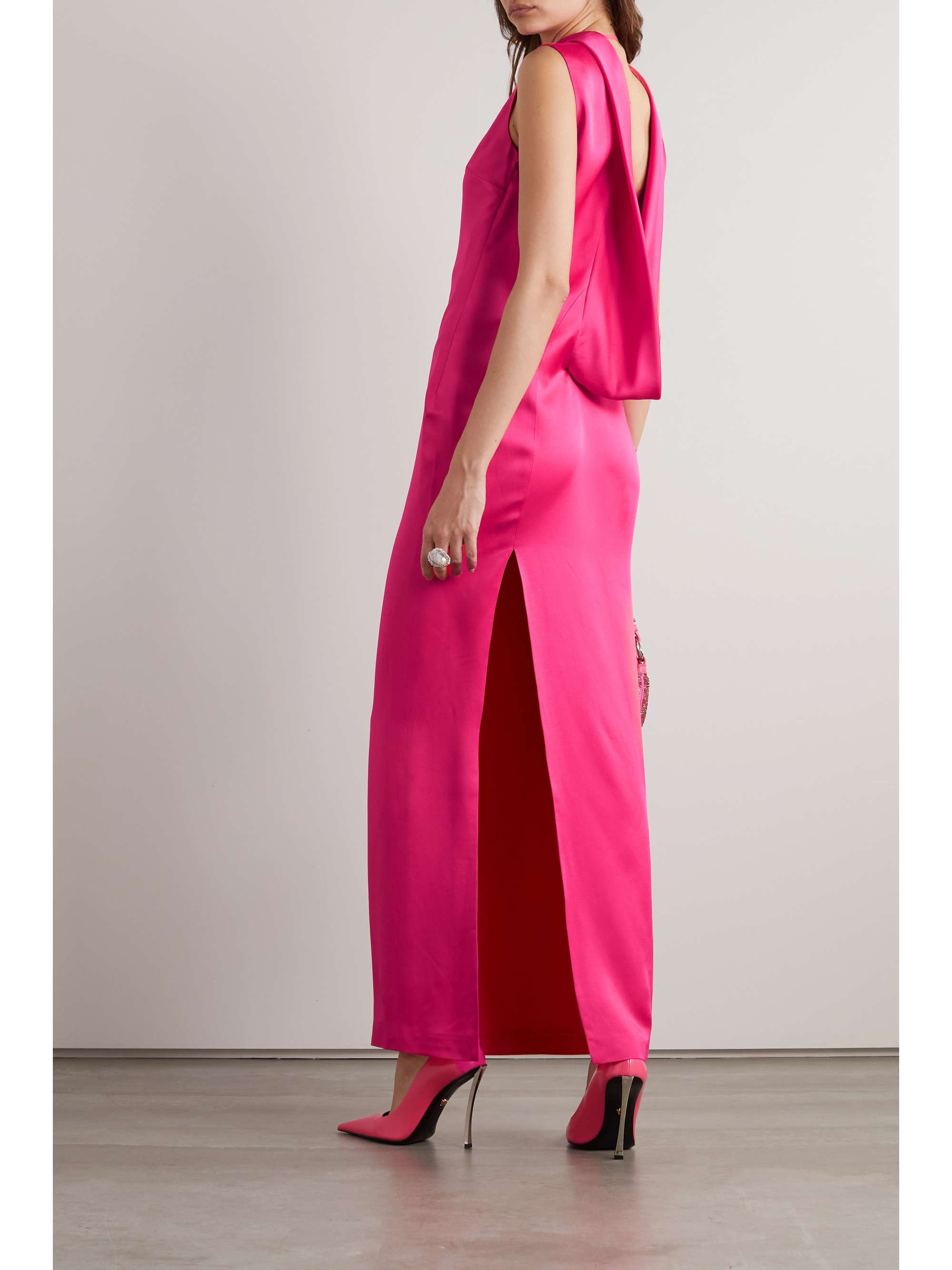 VERSACE Draped open-back satin maxi dress