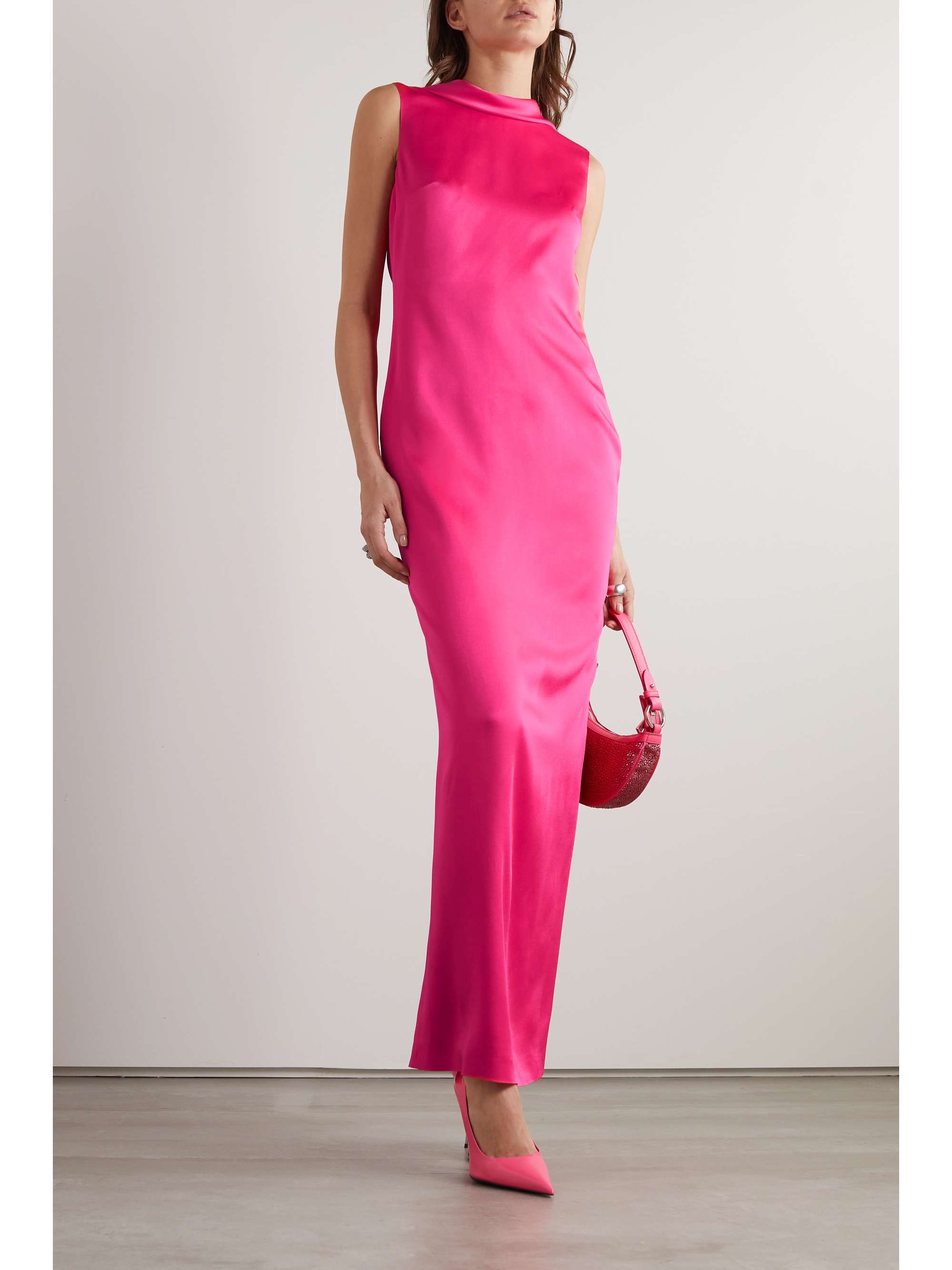 VERSACE Draped open-back satin maxi dress