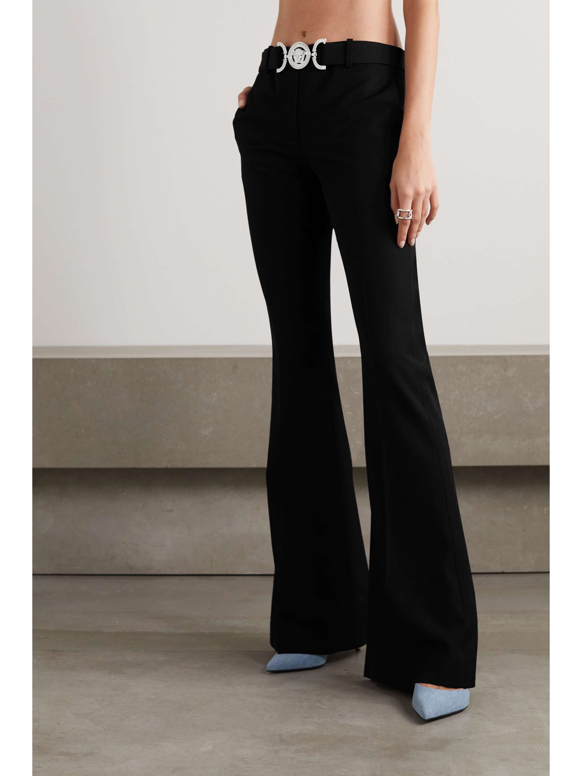 VERSACE Belted wool flared pants
