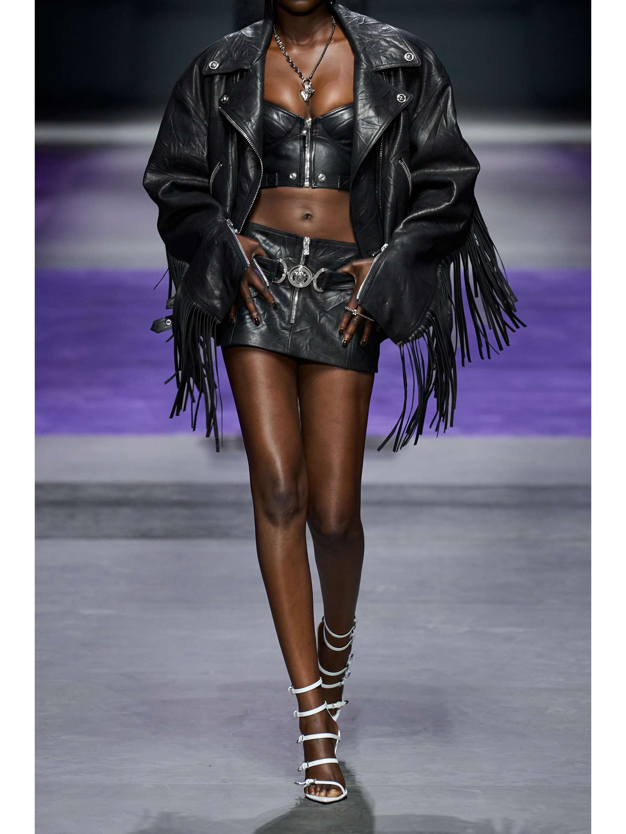 VERSACE Buckled textured-leather bralette