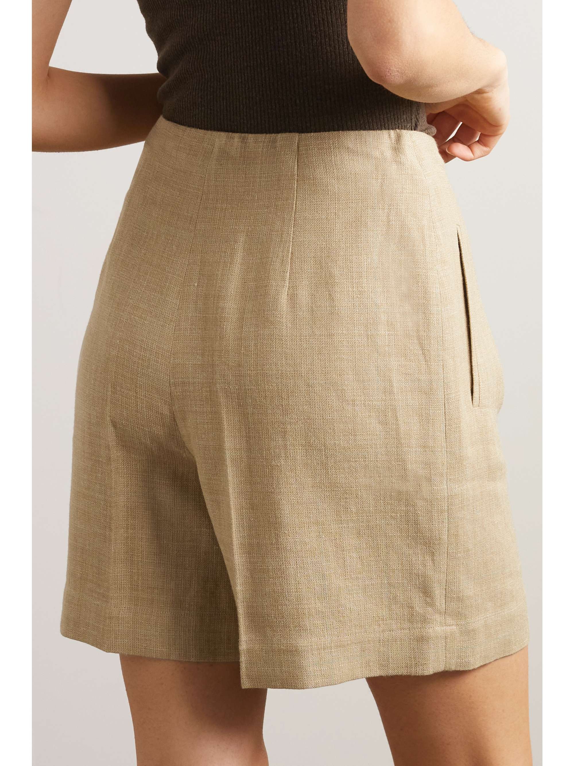 RALPH LAUREN COLLECTION Ainsworth pleated checked silk and linen-blend tweed shorts